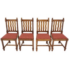 Four '4' Antique Oak Bobbin Leg Dining Chairs, Oak, Scotland 1920, B839