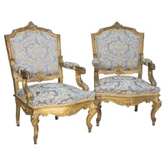 Four '4' Louis XV Style Armchairs in Carved and Gilt Wood, France, 19th Century