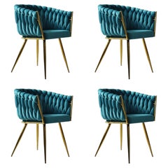 Four 4 New Spanish Chair Metal Turquoise Velvet Upholstery