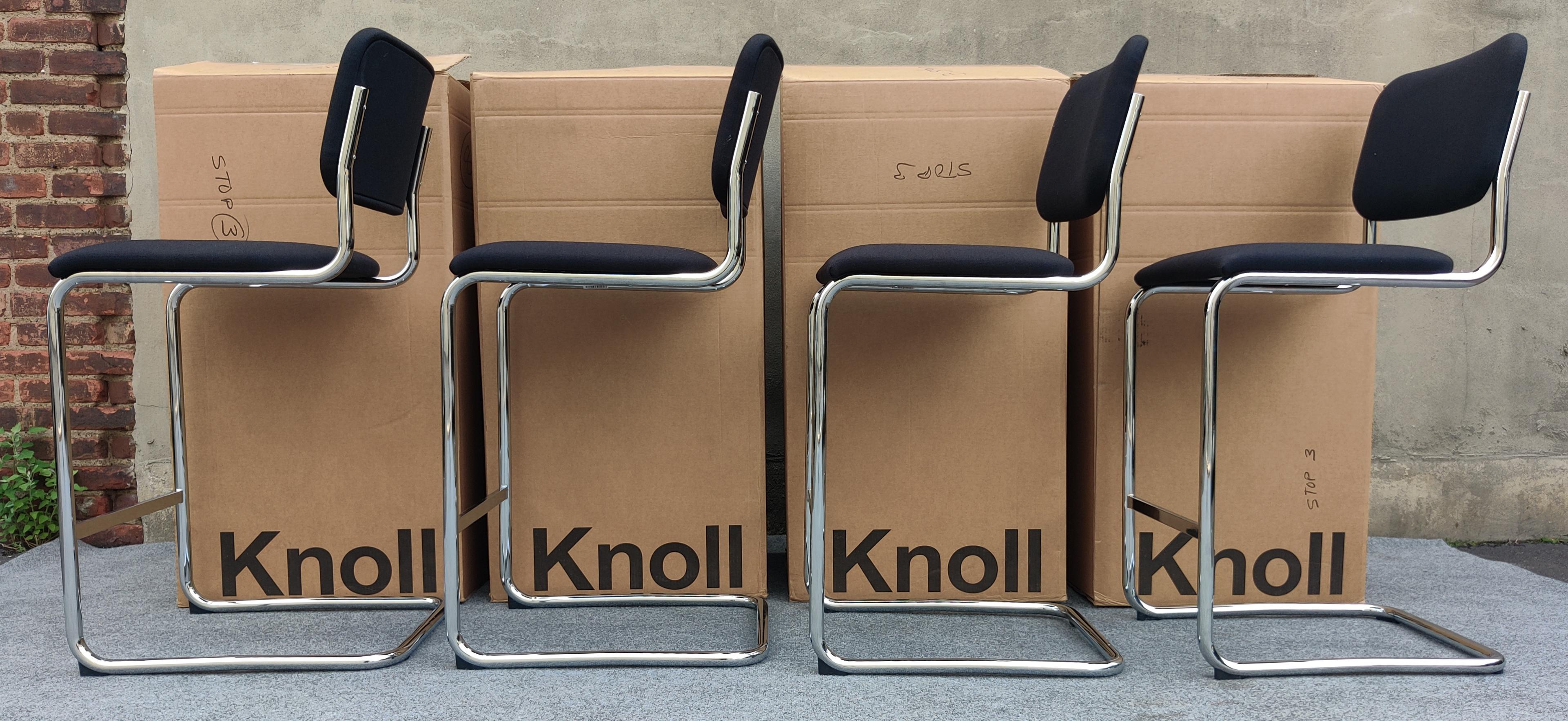 Four (4) NIB Cesca Bar Stools Marcel Breuer Knoll Chromed Steel Upholstery In Excellent Condition For Sale In Philadelphia, PA