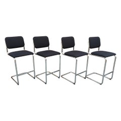 Cuatro (4) Taburetes de Bar Cesca NIB Marcel Breuer Knoll Acero Cromado Tapizado