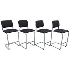 Cuatro (4) Taburetes de Bar Cesca NIB Marcel Breuer Knoll Acero Cromado Tapizado