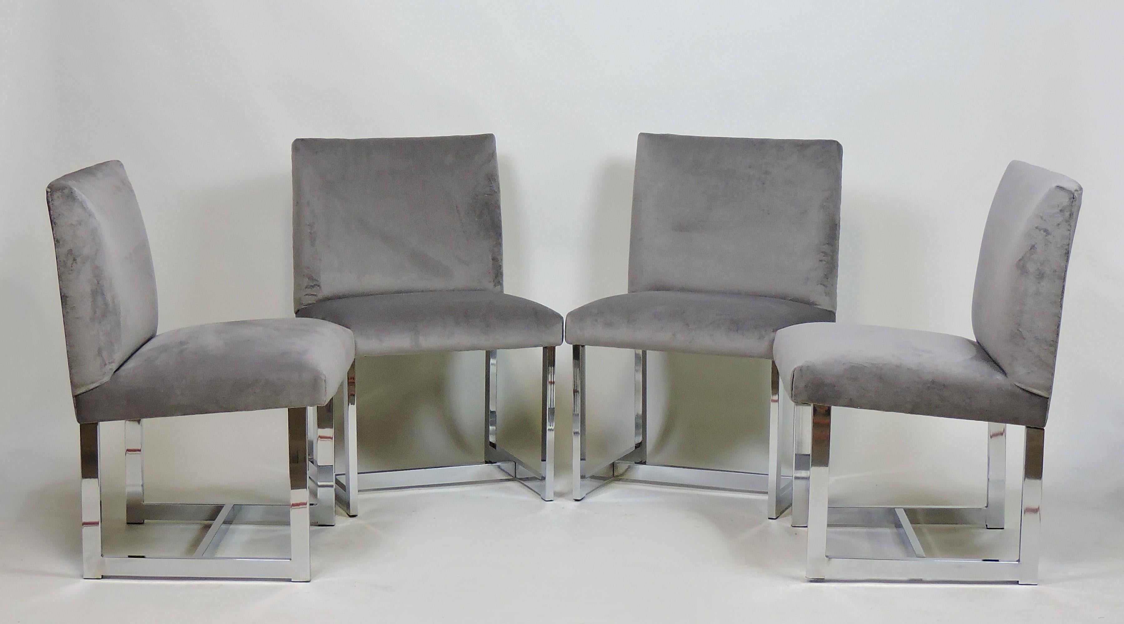 Four Adrian Pearsall Mid-Century Modern Chrome and Velvet Dining Chairs 7