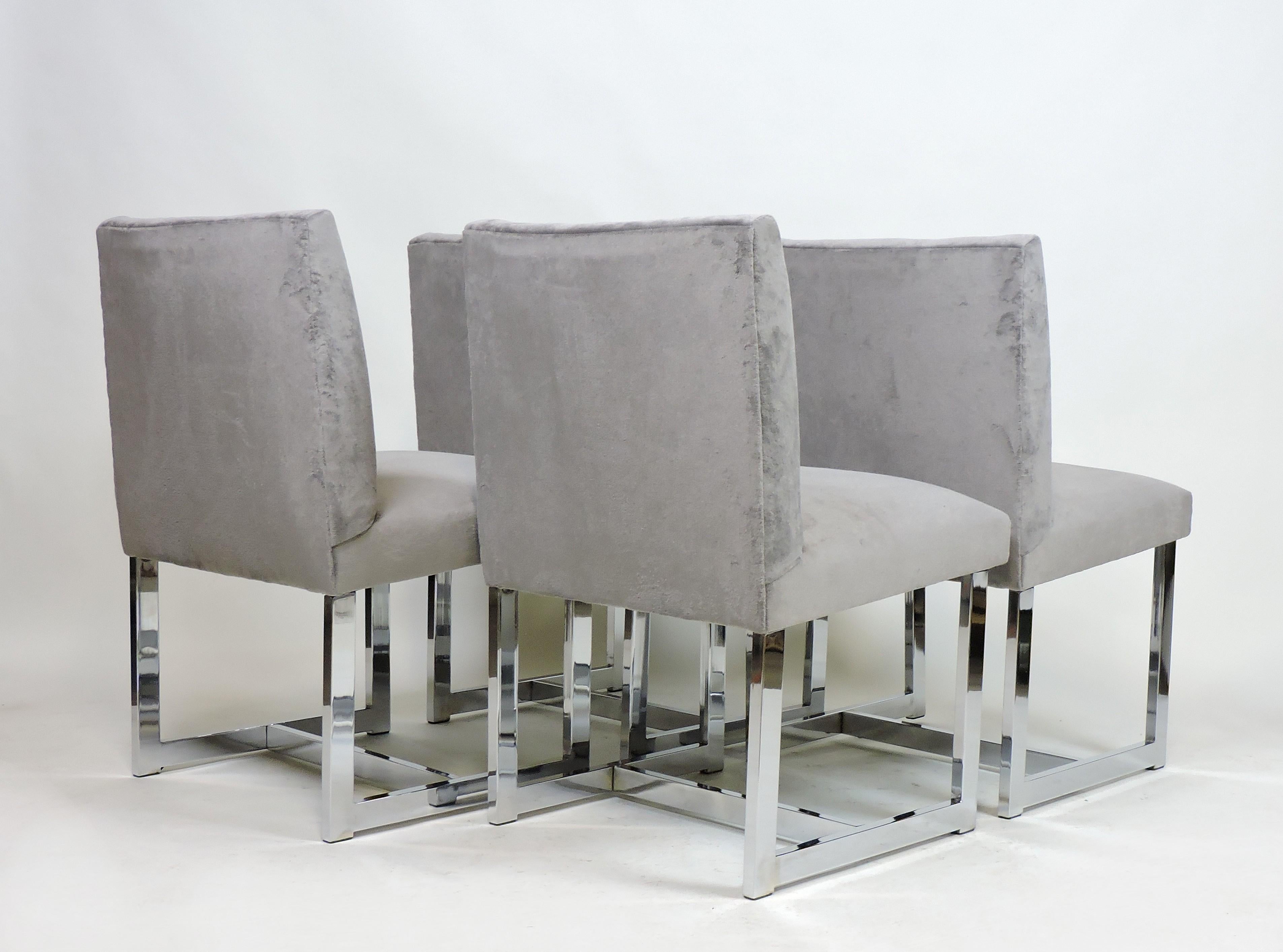 American Four Adrian Pearsall Mid-Century Modern Chrome and Velvet Dining Chairs