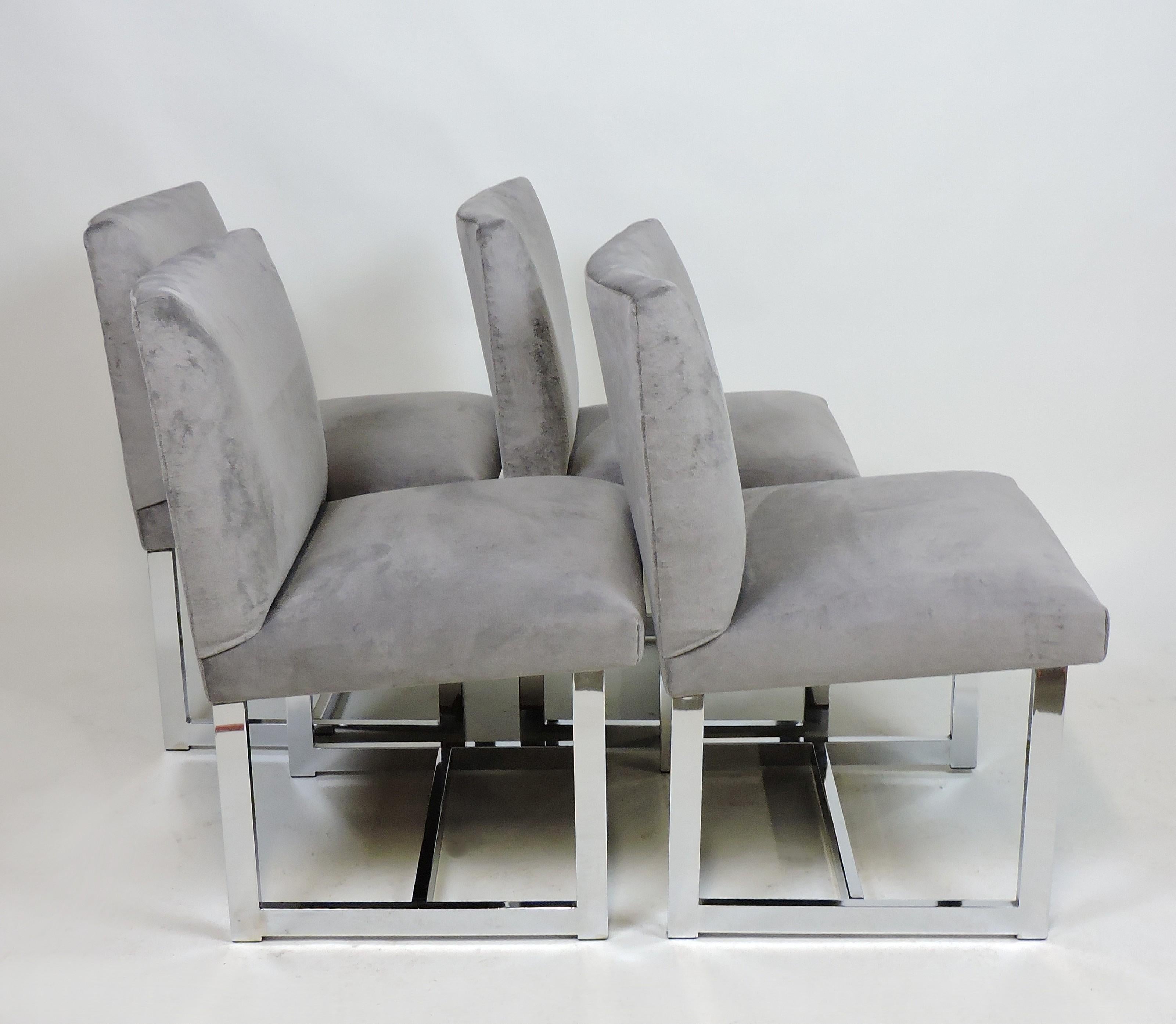 Four Adrian Pearsall Mid-Century Modern Chrome and Velvet Dining Chairs In Good Condition In Chesterfield, NJ