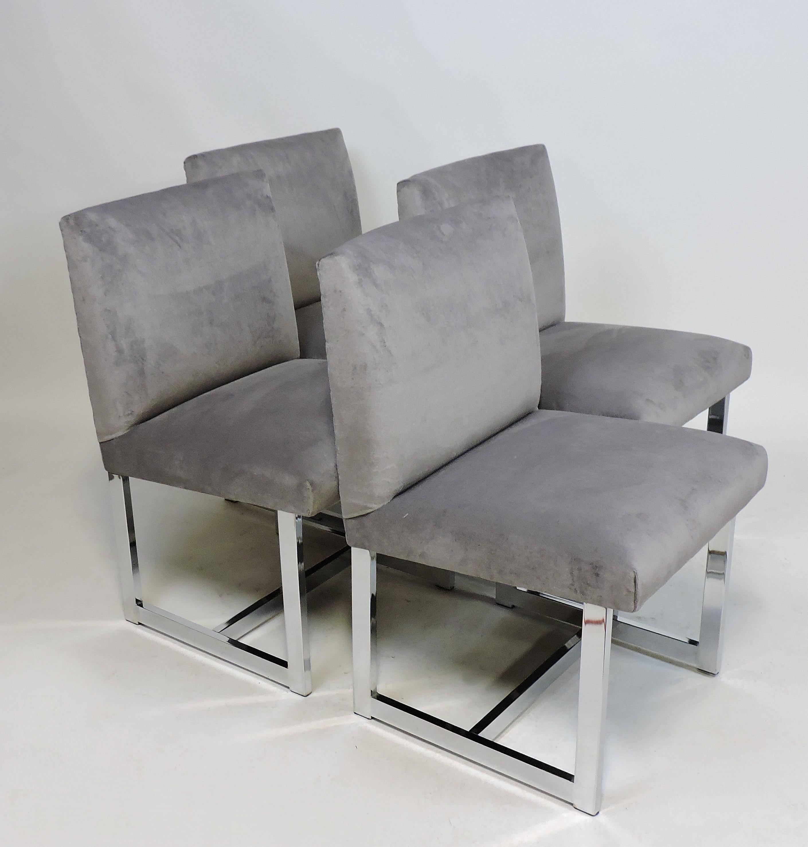 Late 20th Century Four Adrian Pearsall Mid-Century Modern Chrome and Velvet Dining Chairs