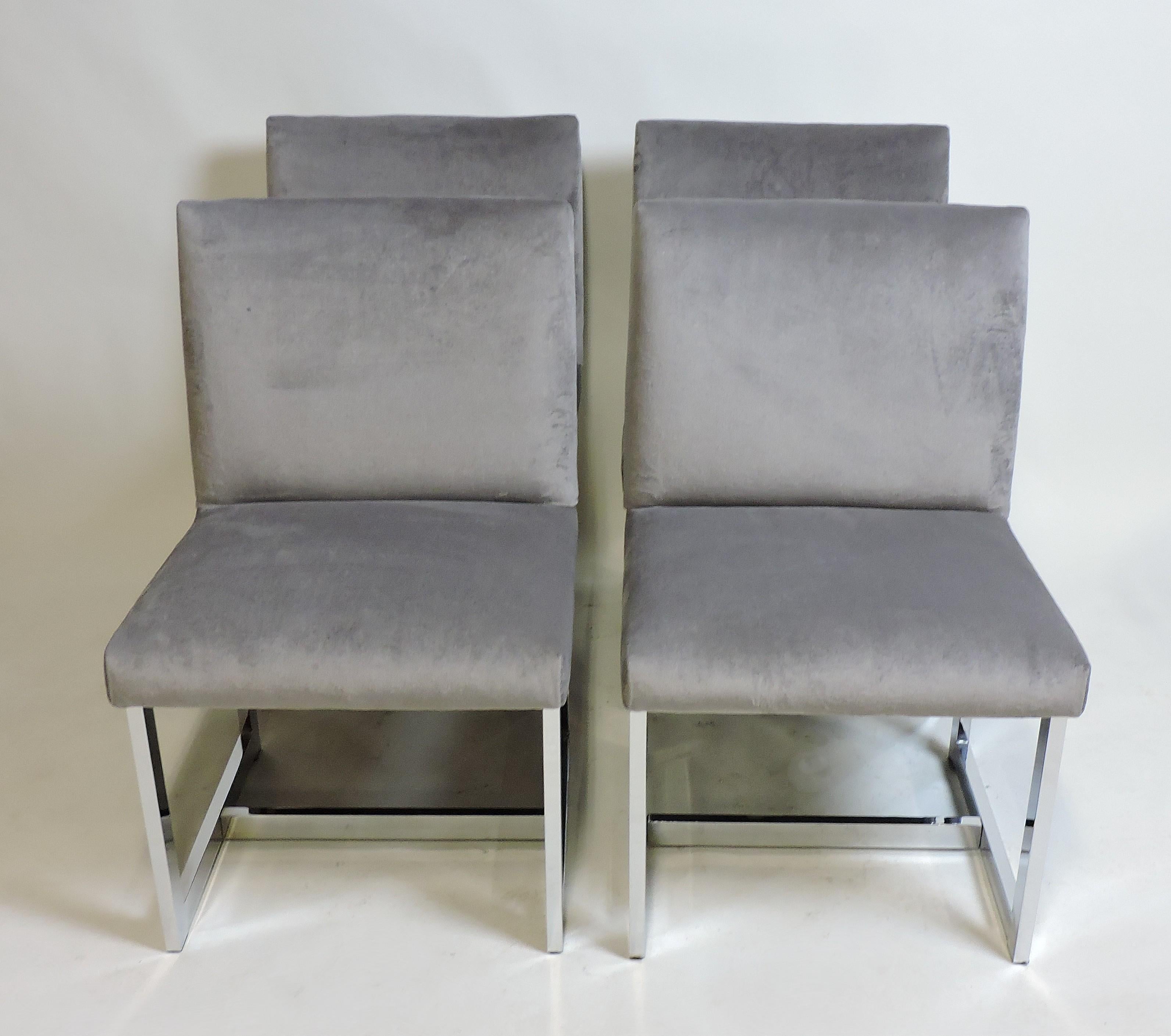 Four Adrian Pearsall Mid-Century Modern Chrome and Velvet Dining Chairs 1