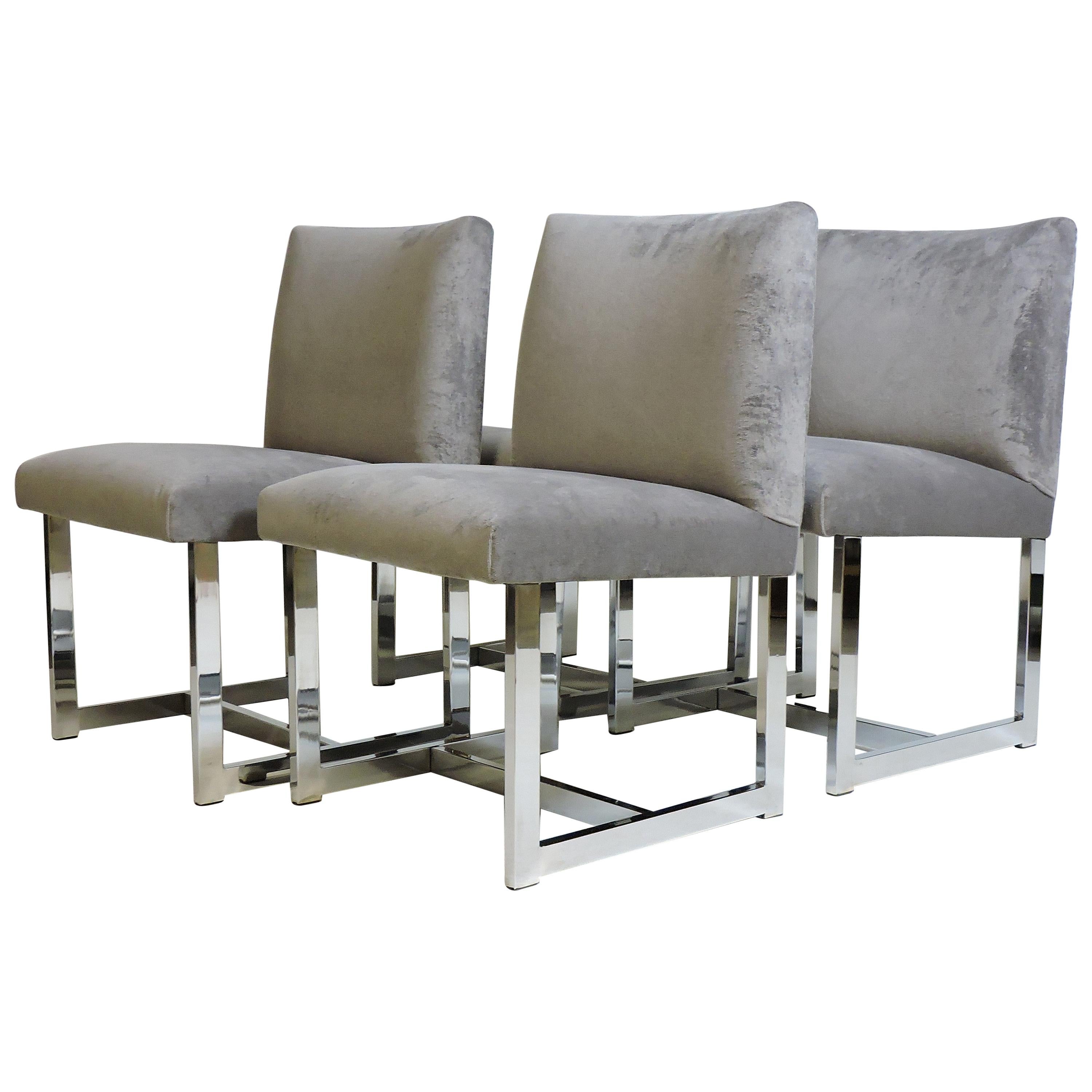 Four Adrian Pearsall Mid-Century Modern Chrome and Velvet Dining Chairs