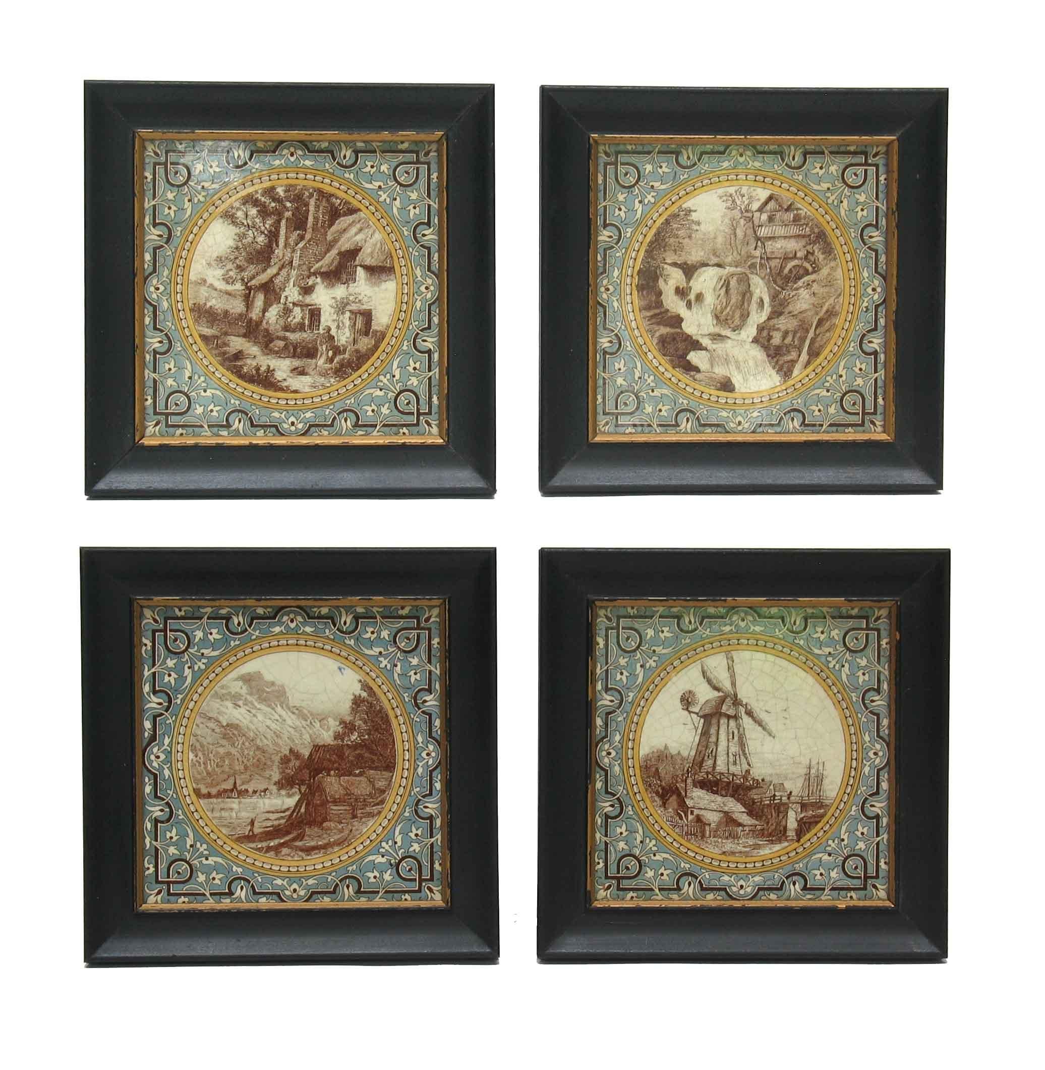 English Four Aesthetic Movement Transfer Printed Minton Tiles BY L.T. SWETNAM Circa 1890