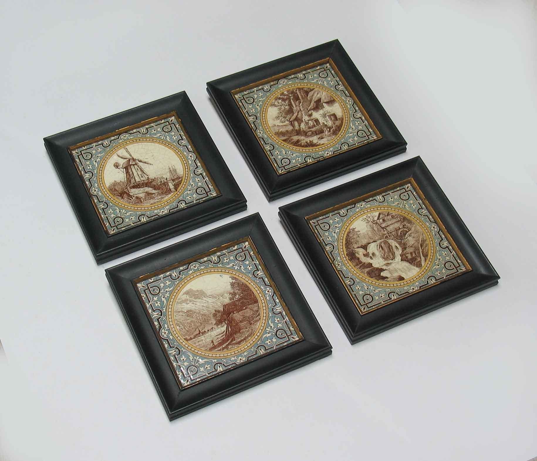 Glazed Four Aesthetic Movement Transfer Printed Minton Tiles BY L.T. SWETNAM Circa 1890