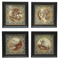 Quattro piastrelle di Minton stampate a trasferimento Aesthetic Movement DA L.T. SWETNAM Circa 1890