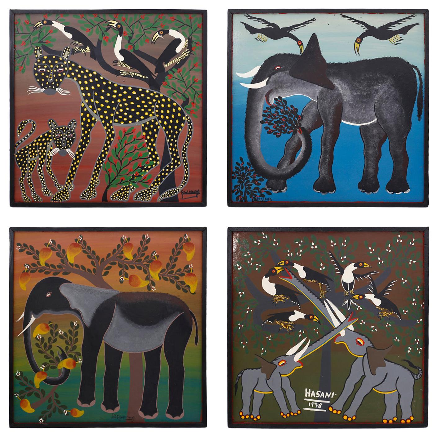 Four African Tingatinga School Paintings of Animals, Priced Individually