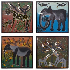 Quatre peintures d'animaux africains de l'école Tingatinga, vendues individuellement