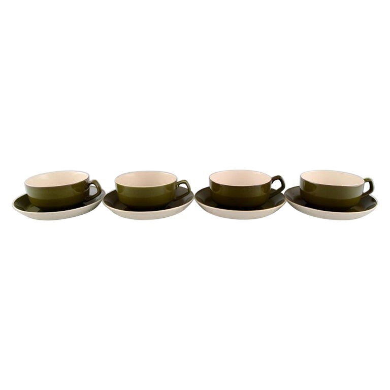 Four Aluminia Timiana Teacups in Glazed Faience, 1960's For Sale