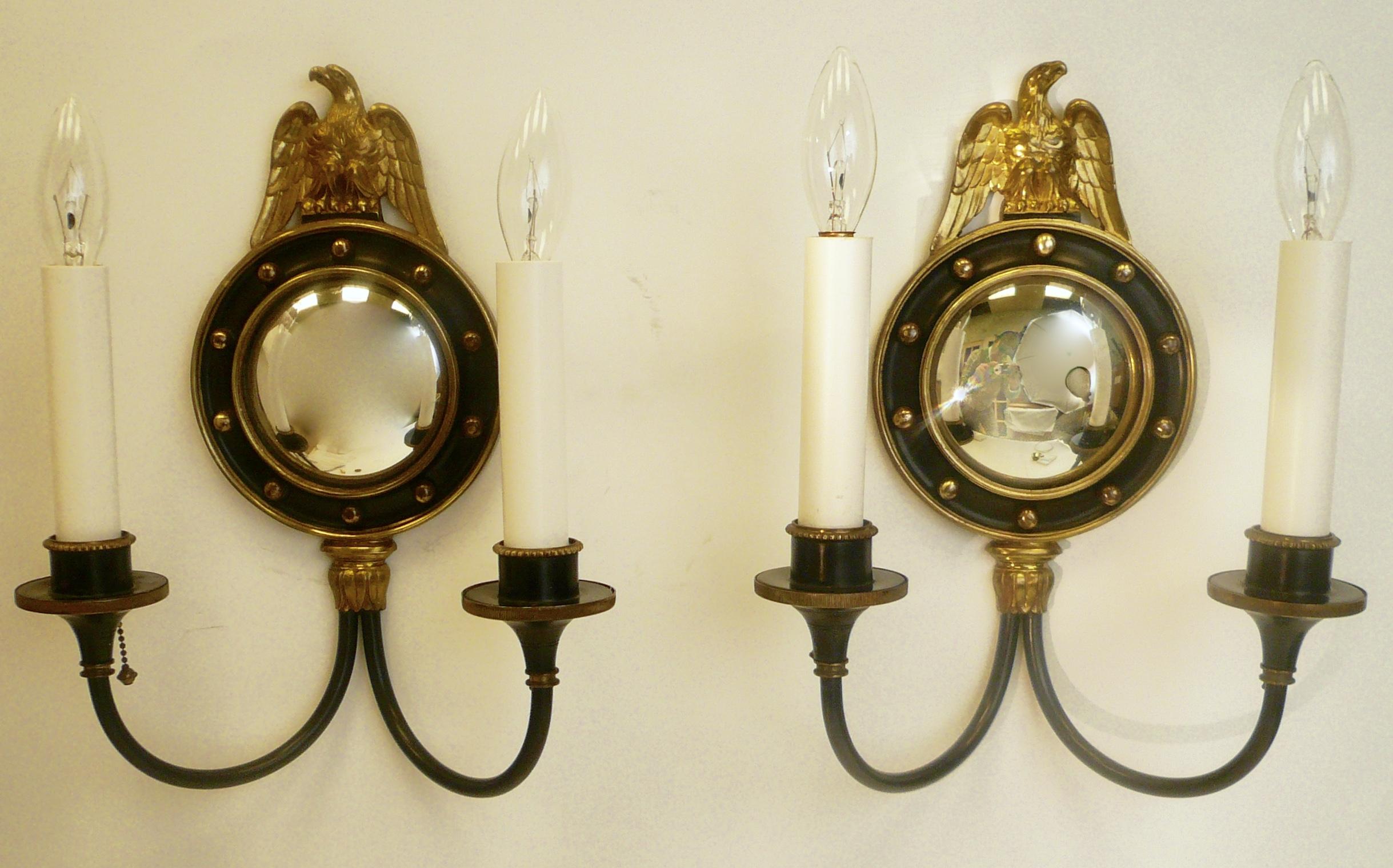 Four American Federal Style Convex Mirror and Eagle Two Light-Sconces 3
