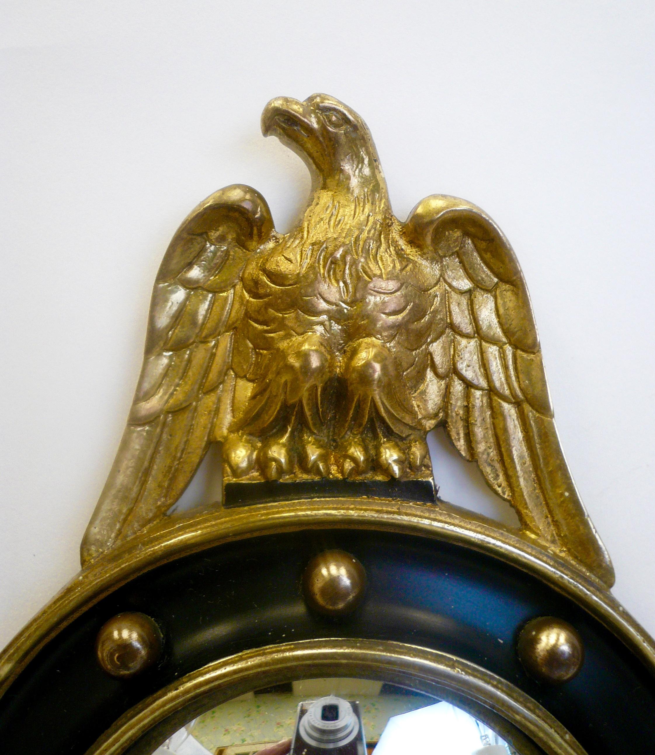 Bronze Four American Federal Style Convex Mirror and Eagle Two Light-Sconces