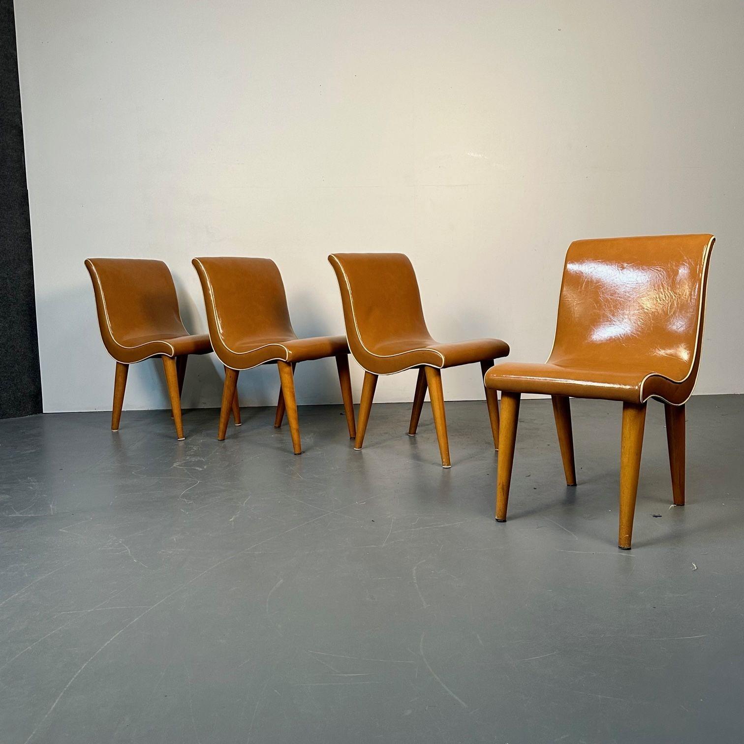 Four American Mid-Century Modern Curvy Dining / Side Chairs by Russel Wright In Good Condition For Sale In Stamford, CT