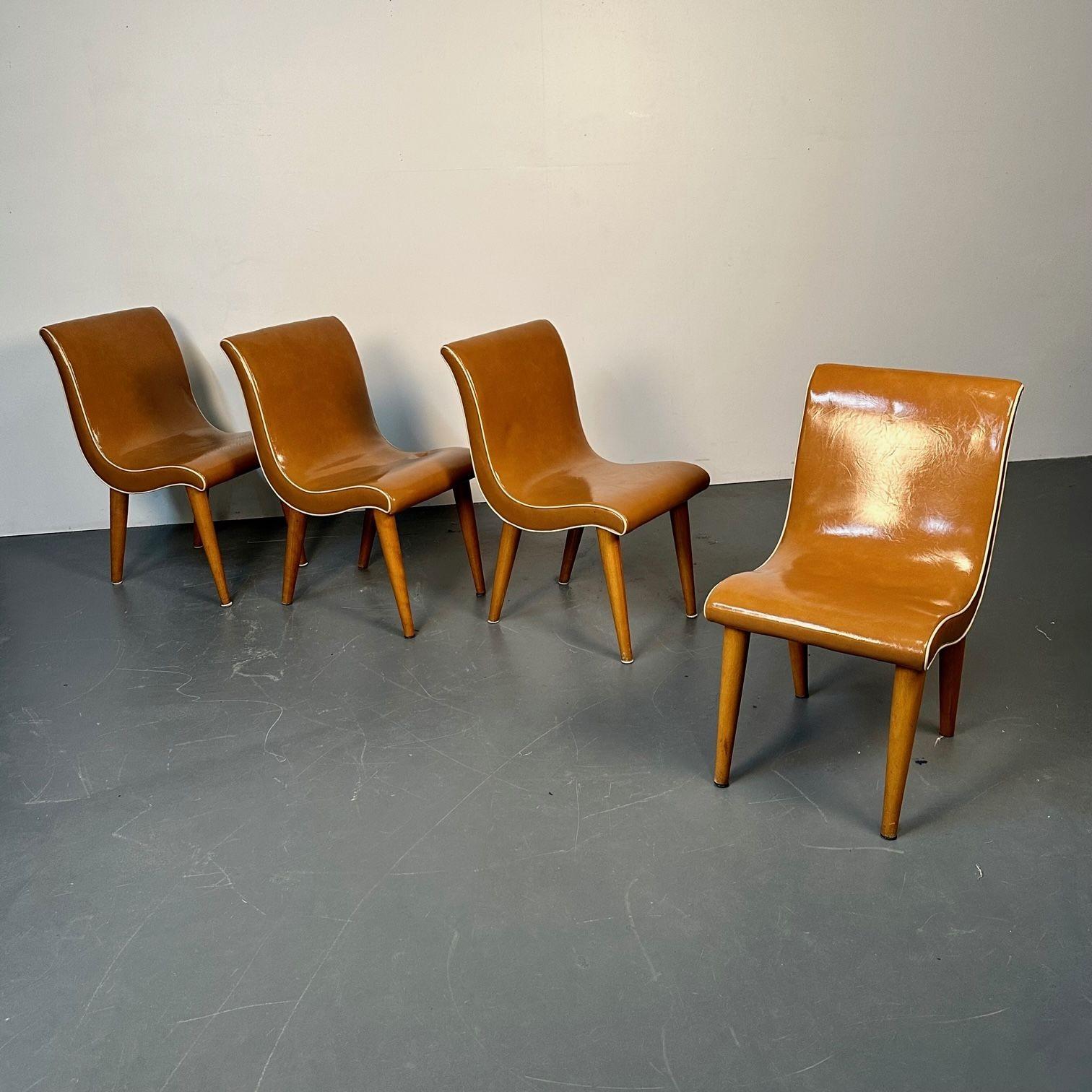 Cuatro sillas curvadas americanas de comedor / auxiliares modernas de mediados de siglo, de Russel Wright Estadounidense en venta