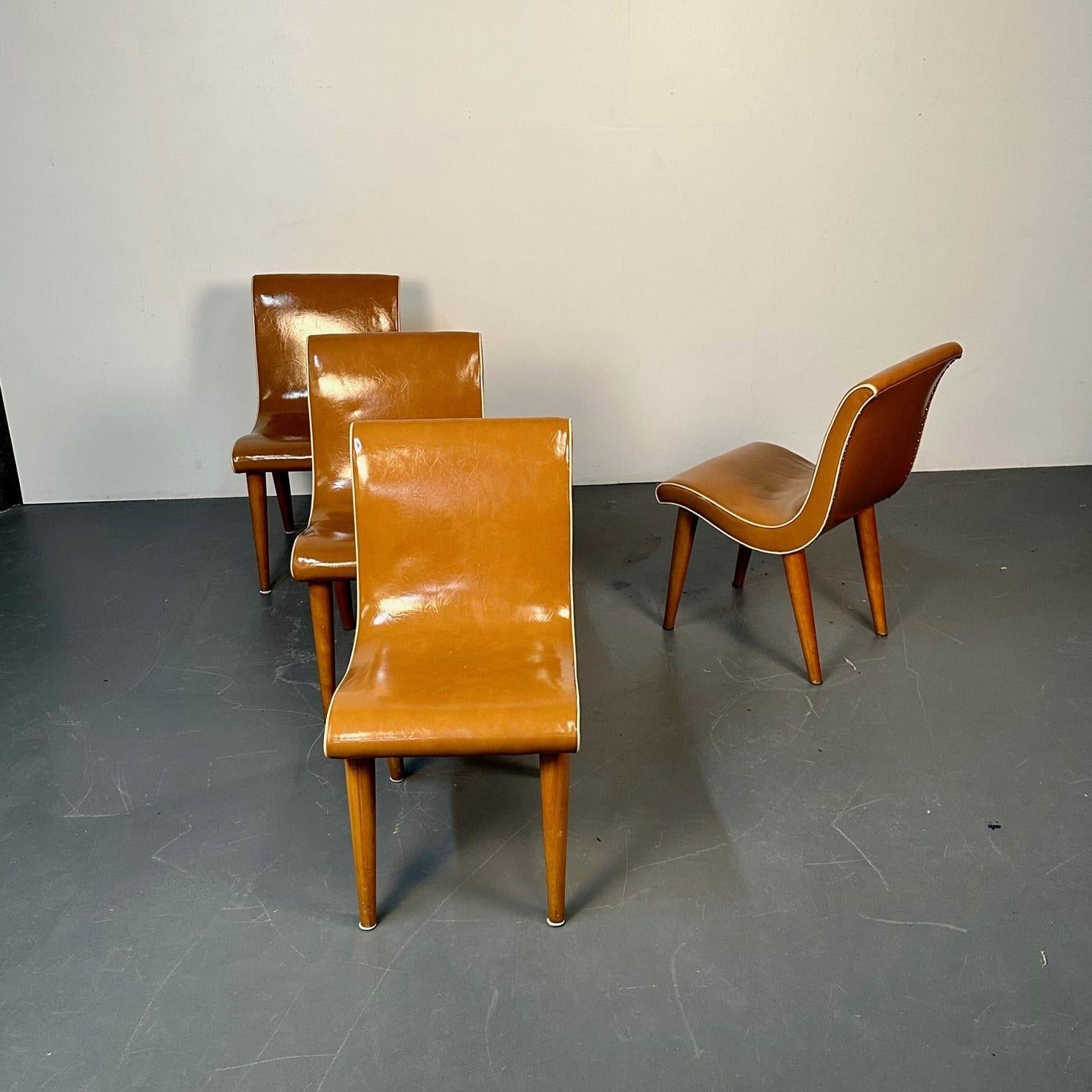 Brass Four American Mid-Century Modern Curvy Dining / Side Chairs by Russel Wright For Sale