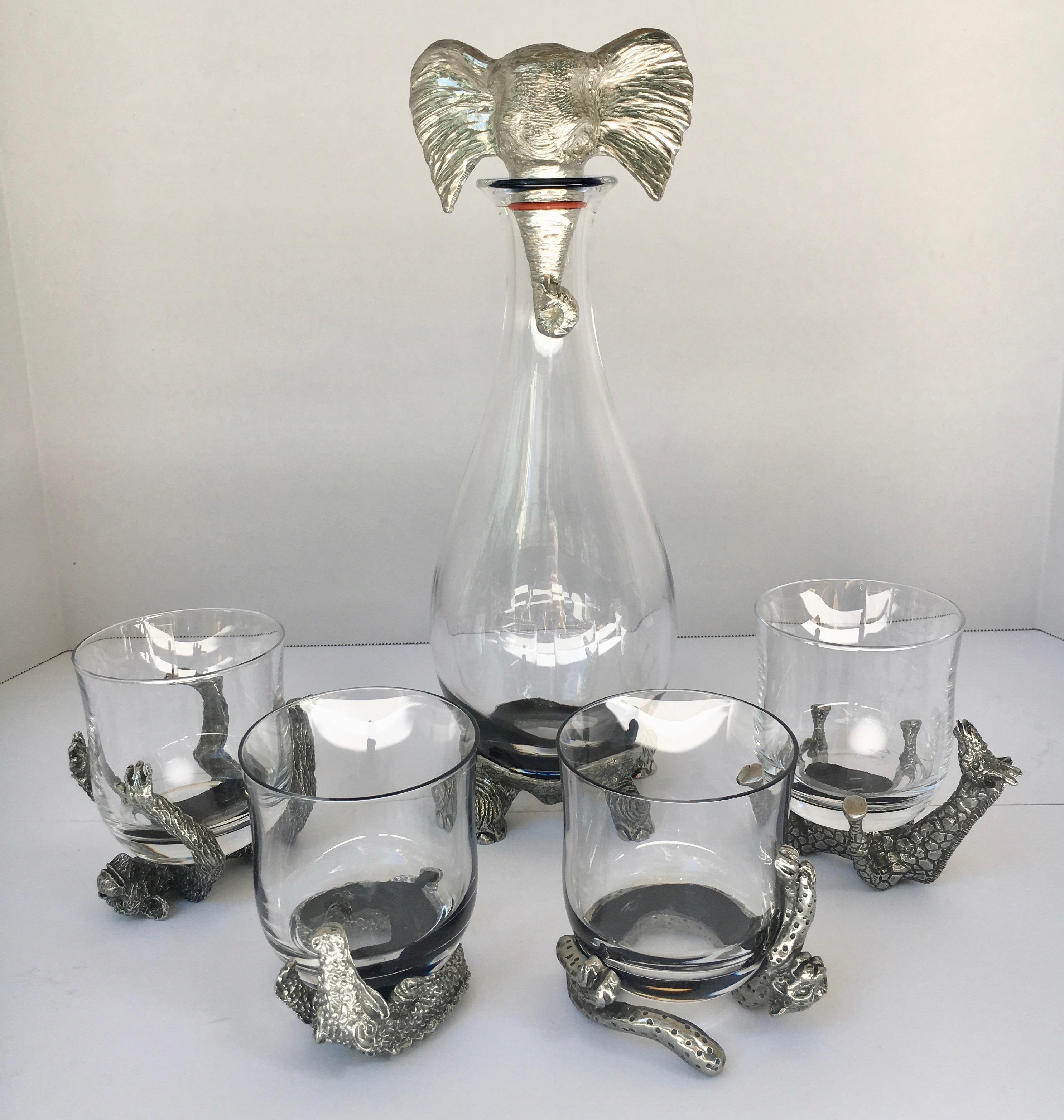 Four Animal Cocktail Glasses and Elephant Decanter 7