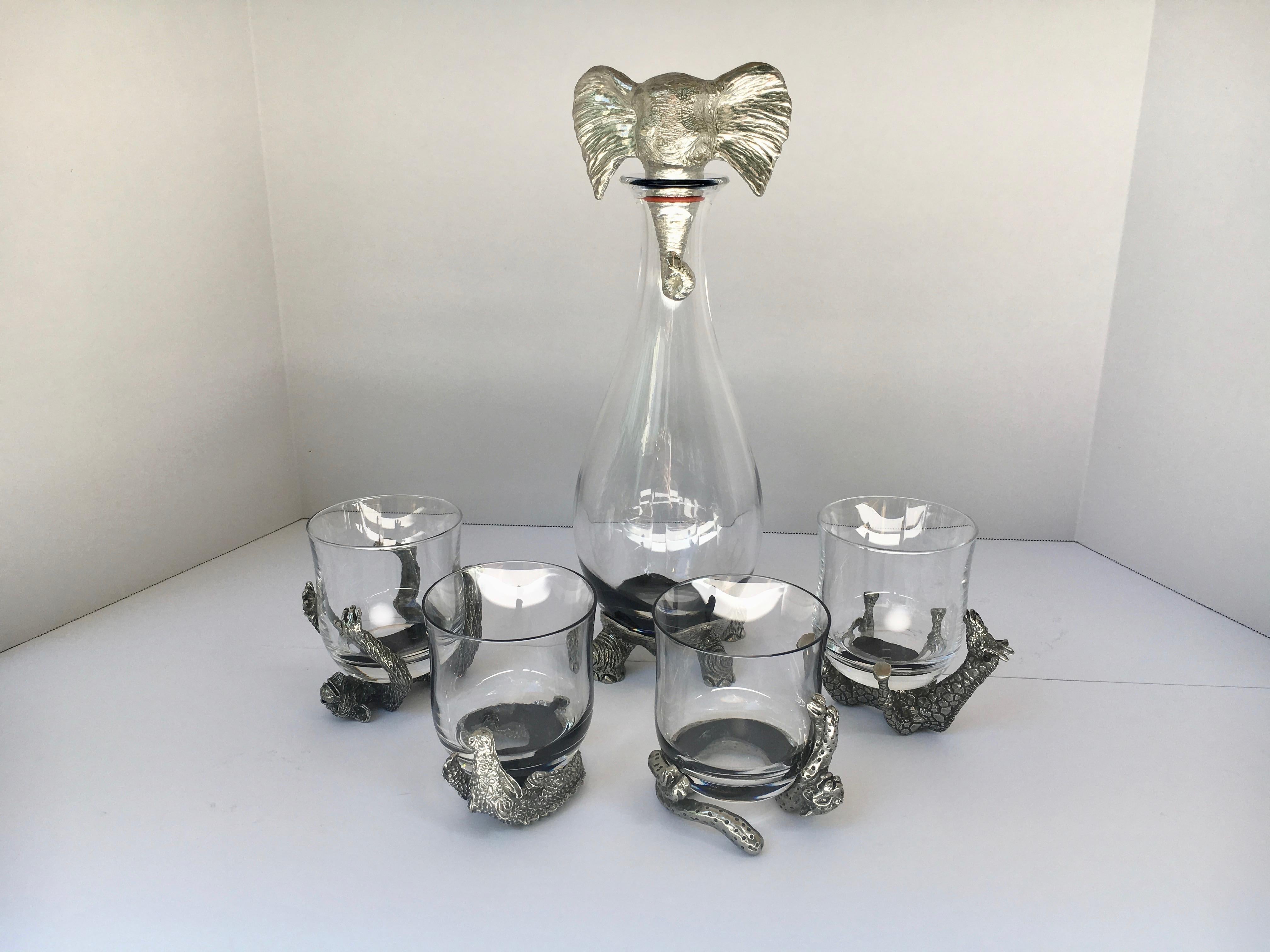 Four Animal Cocktail Glasses and Elephant Decanter 8