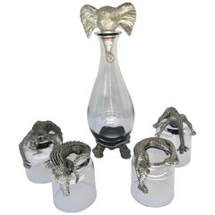 Four Animal Cocktail Glasses and Elephant Decanter