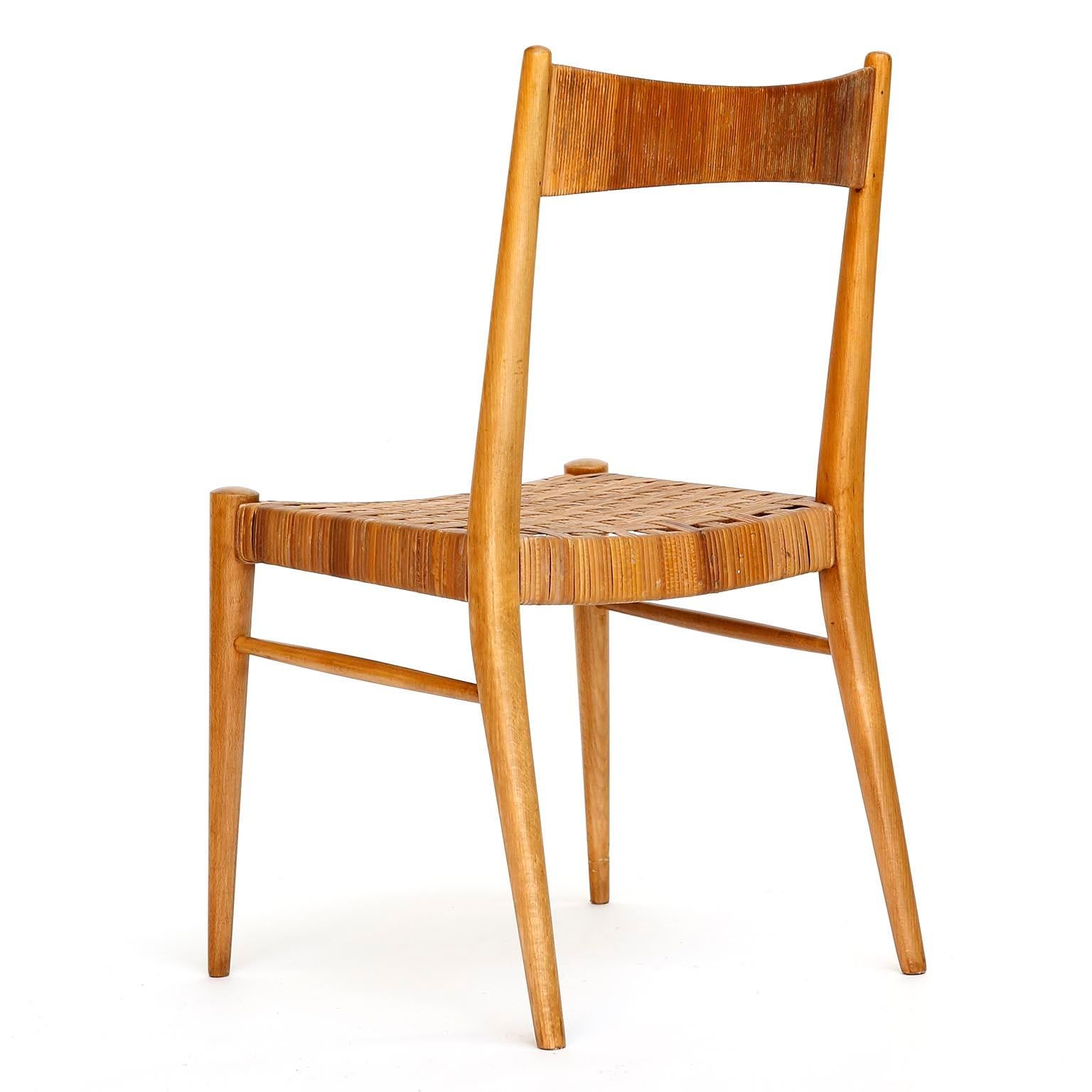 Four Anna-Lülja Praun Chairs, Wood Wicker Cane, 1950s For Sale 4