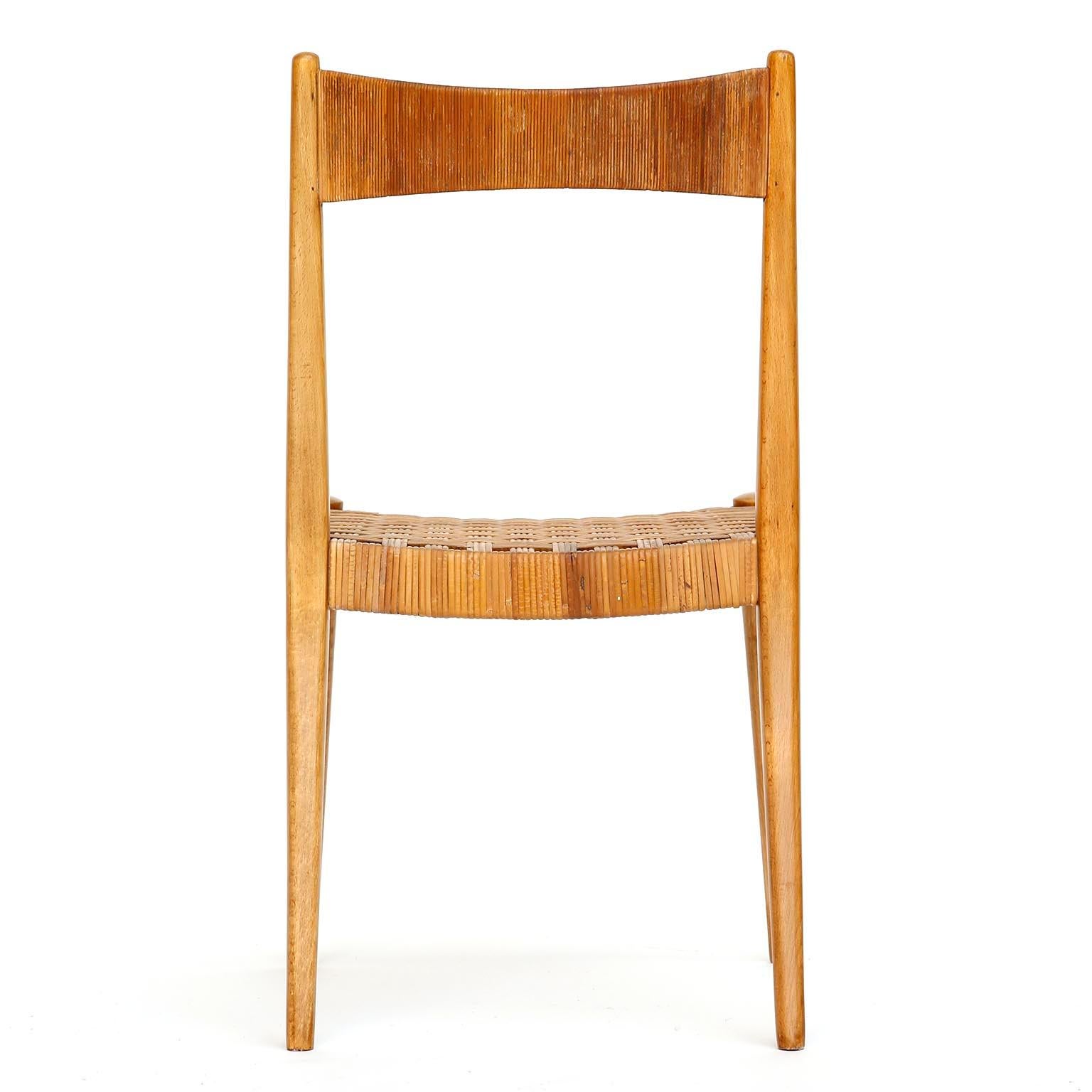 Four Anna-Lülja Praun Chairs, Wood Wicker Cane, 1950s For Sale 6