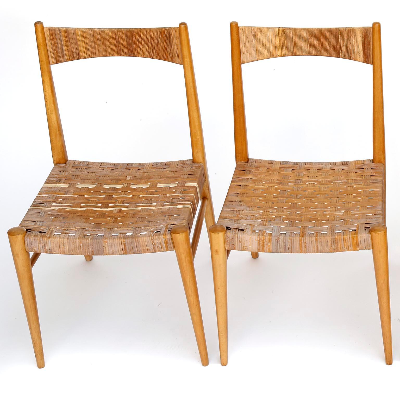 Four Anna-Lülja Praun Chairs, Wood Wicker Cane, 1950s For Sale 8