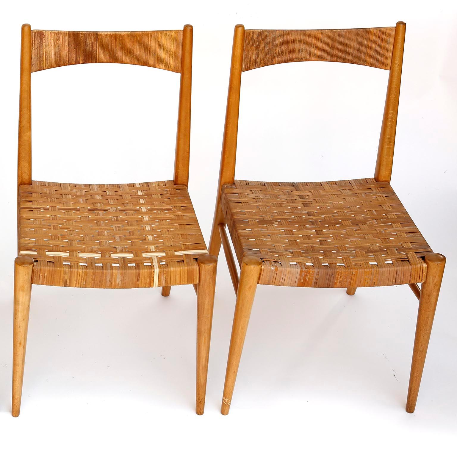 Four Anna-Lülja Praun Chairs, Wood Wicker Cane, 1950s For Sale 9