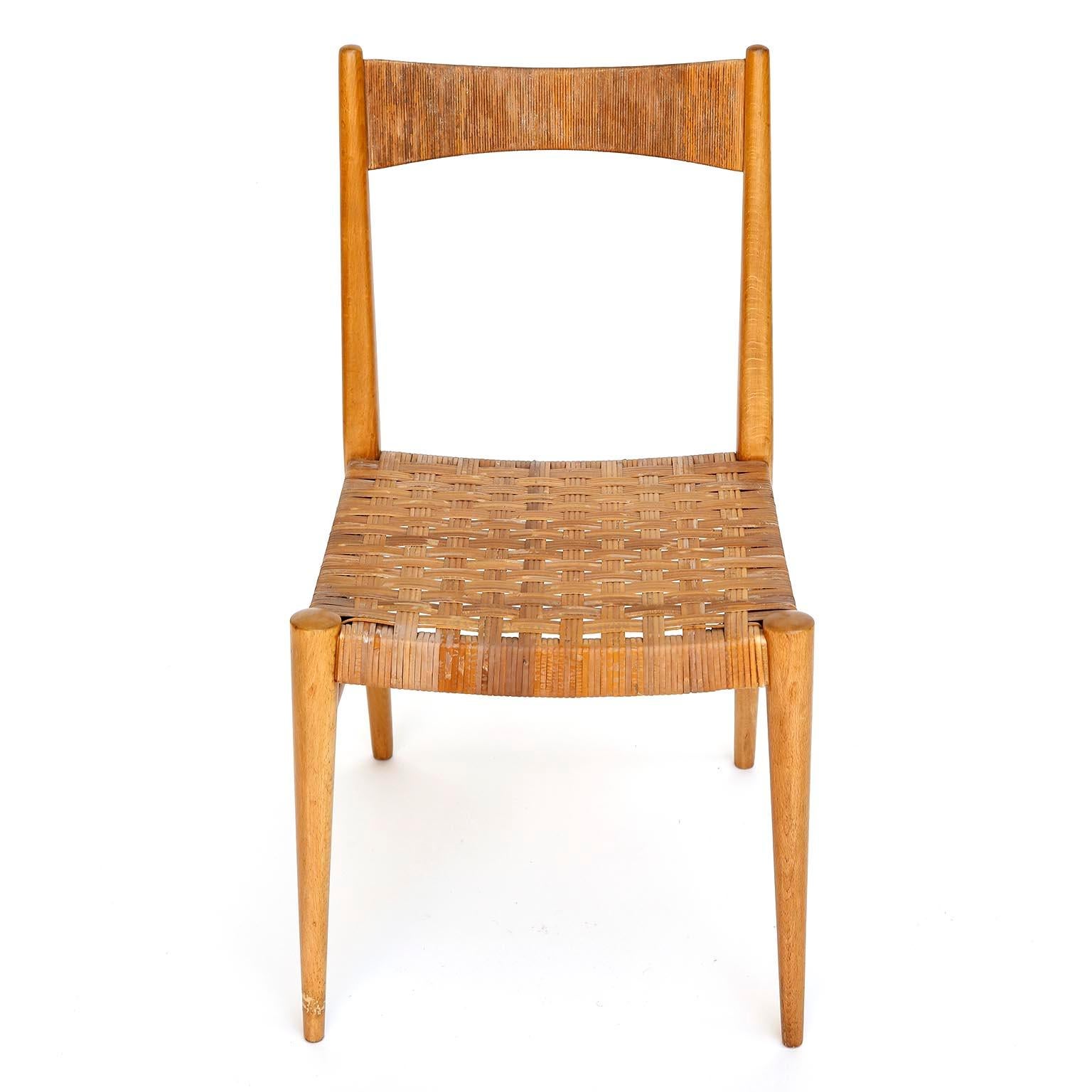 Austrian Four Anna-Lülja Praun Chairs, Wood Wicker Cane, 1950s
