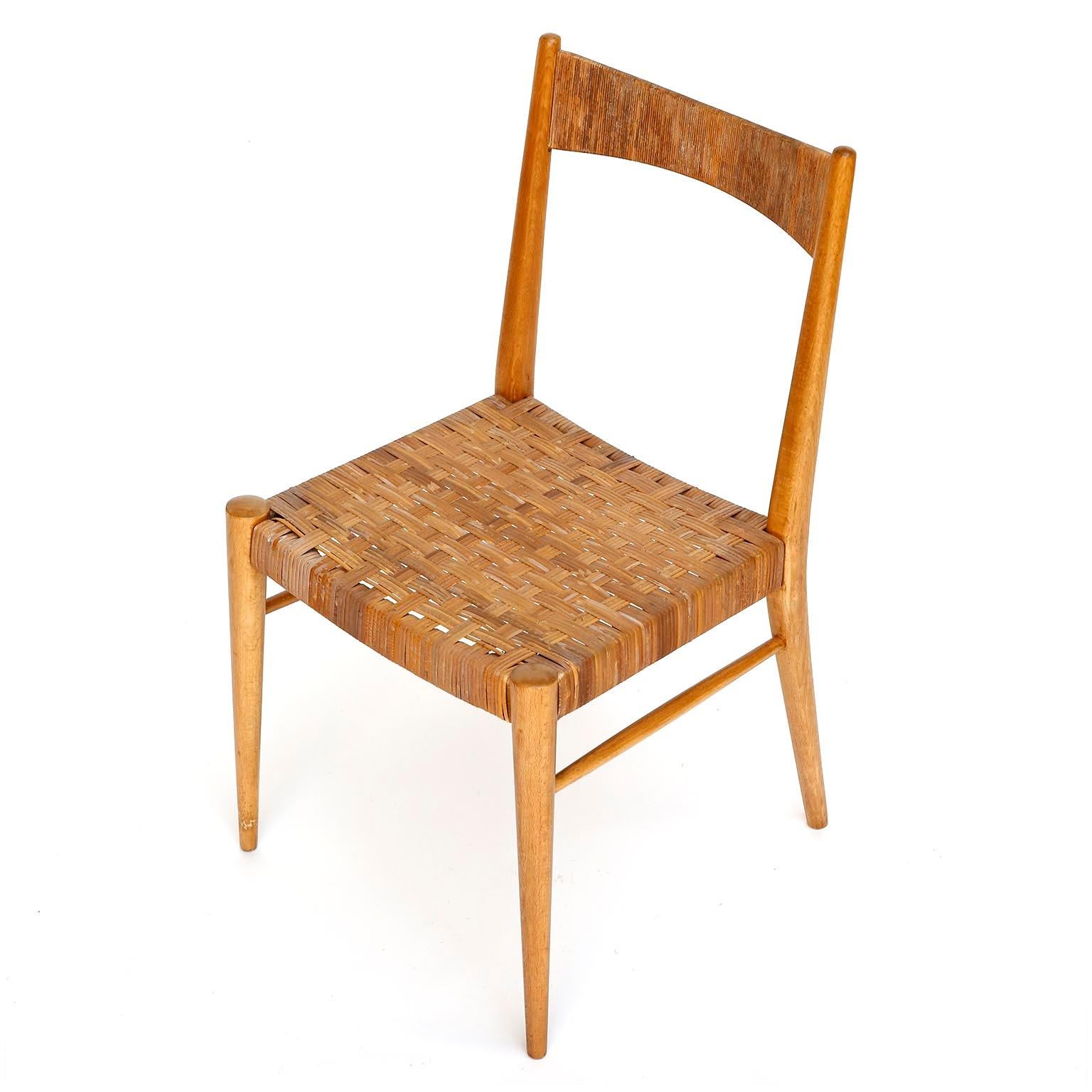 Four Anna-Lülja Praun Chairs, Wood Wicker Cane, 1950s In Good Condition In Hausmannstätten, AT