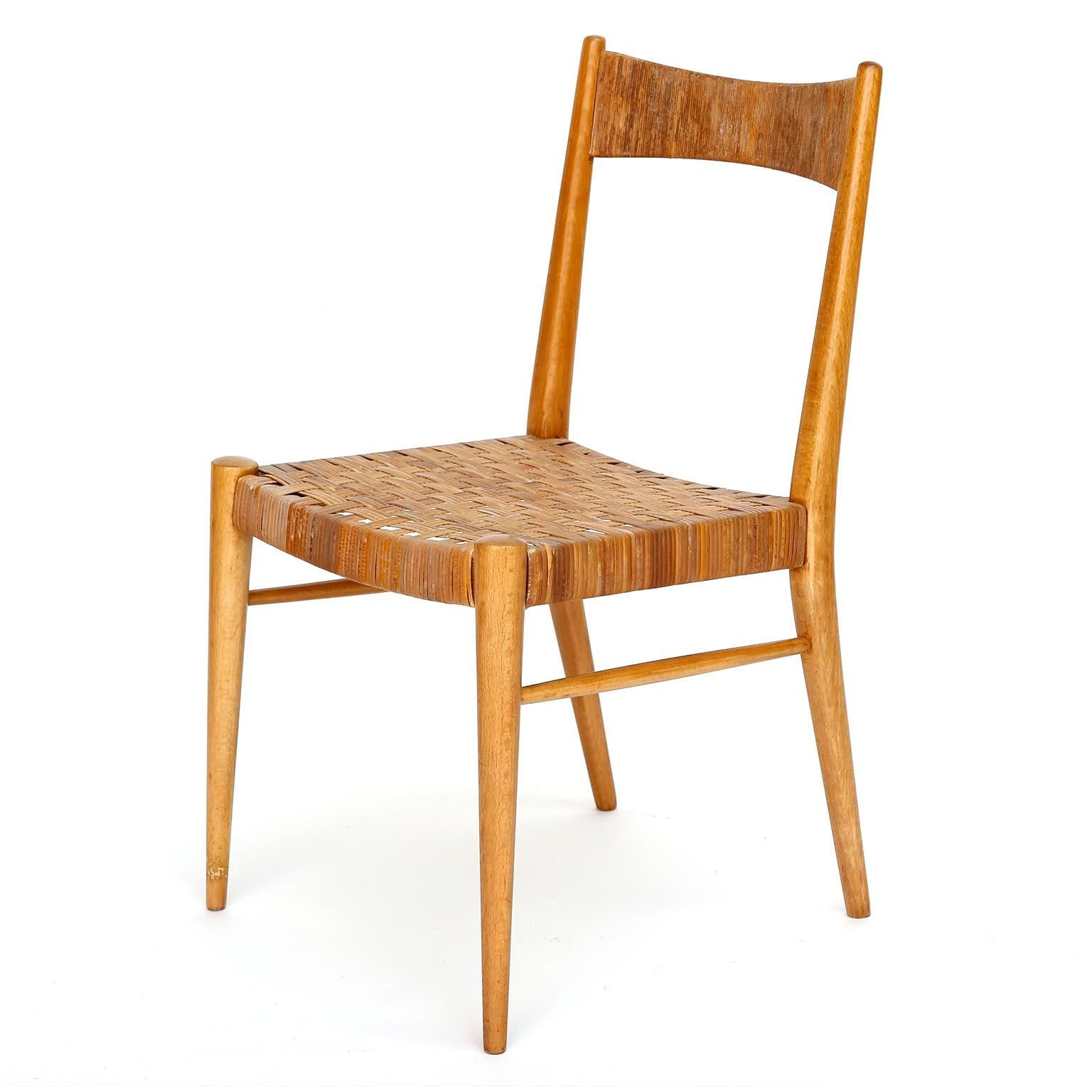 Four Anna-Lülja Praun Chairs, Wood Wicker Cane, 1950s For Sale 1