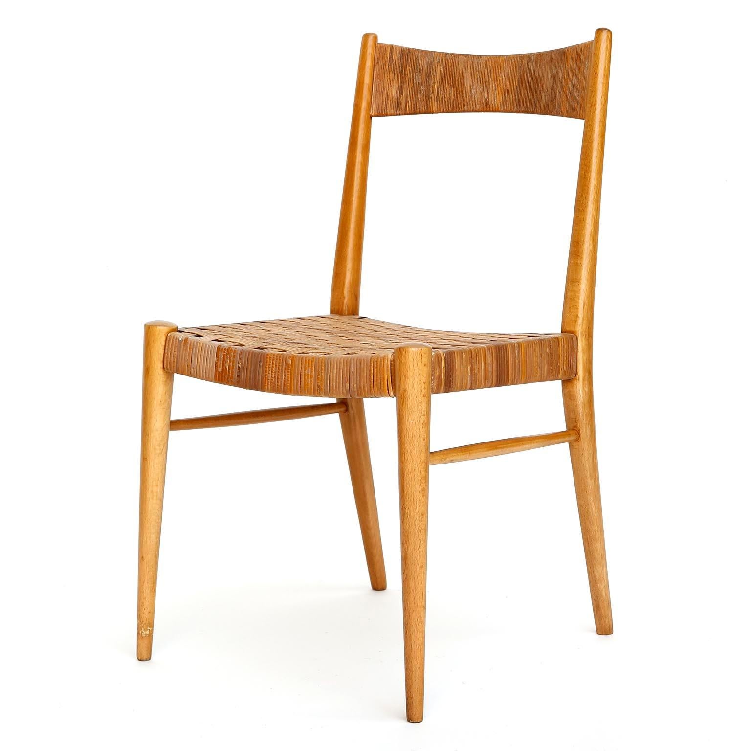 Four Anna-Lülja Praun Chairs, Wood Wicker Cane, 1950s 2
