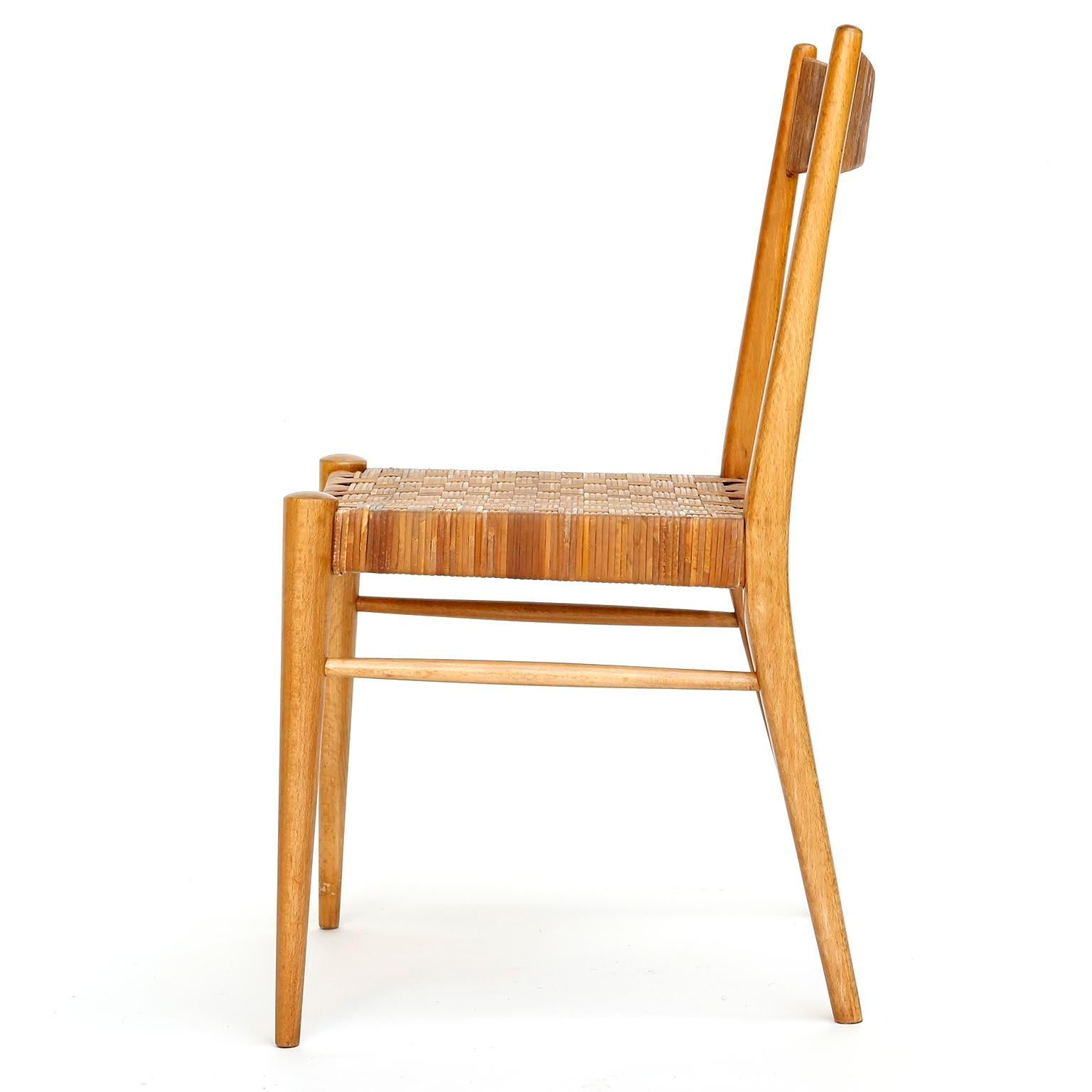 Four Anna-Lülja Praun Chairs, Wood Wicker Cane, 1950s For Sale 2