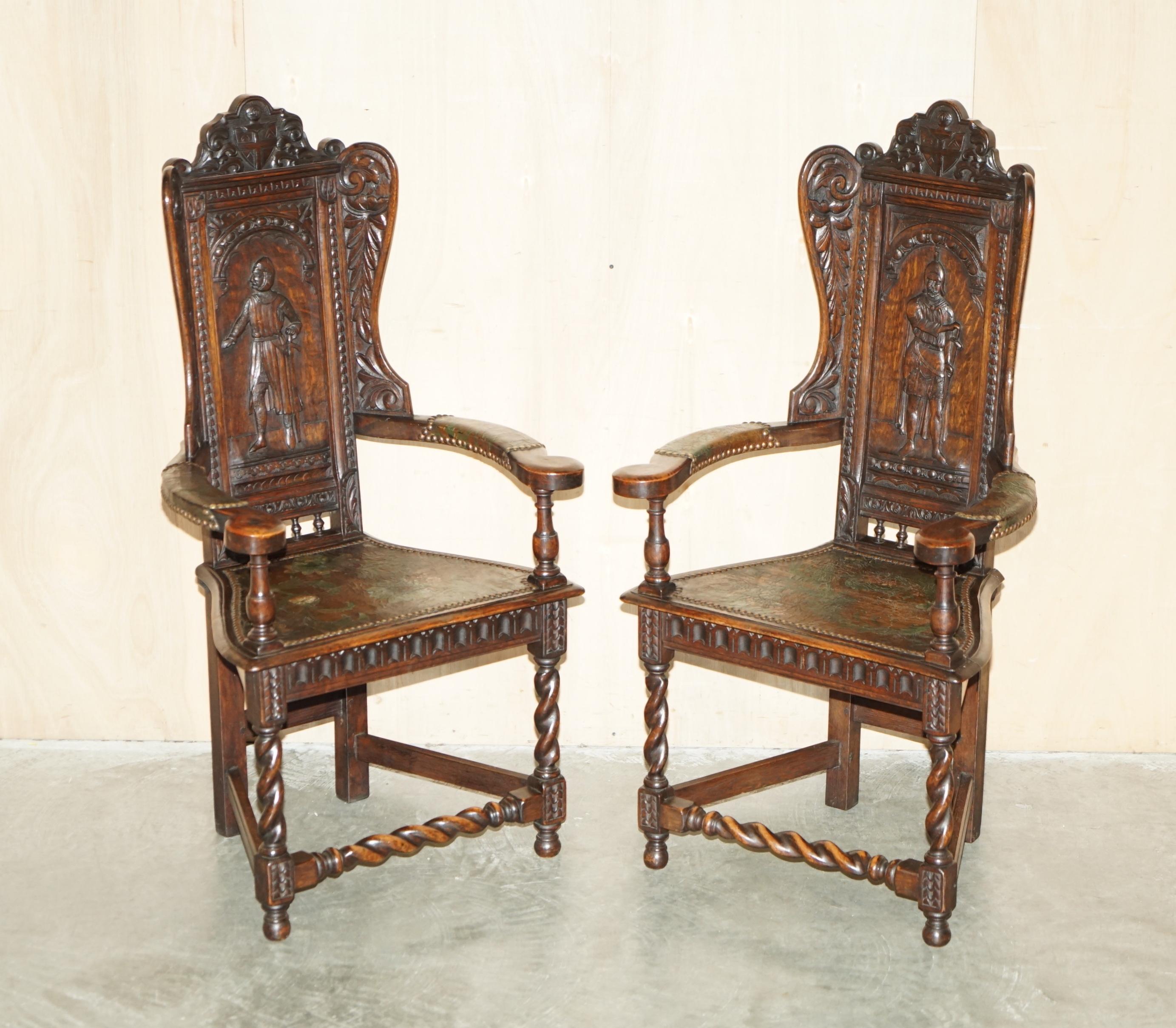 QUATTRO POLTRONE ANTICHE 1640 CAQUETOIRE intagliate in legno di noce e dipinte in policromia in vendita 6