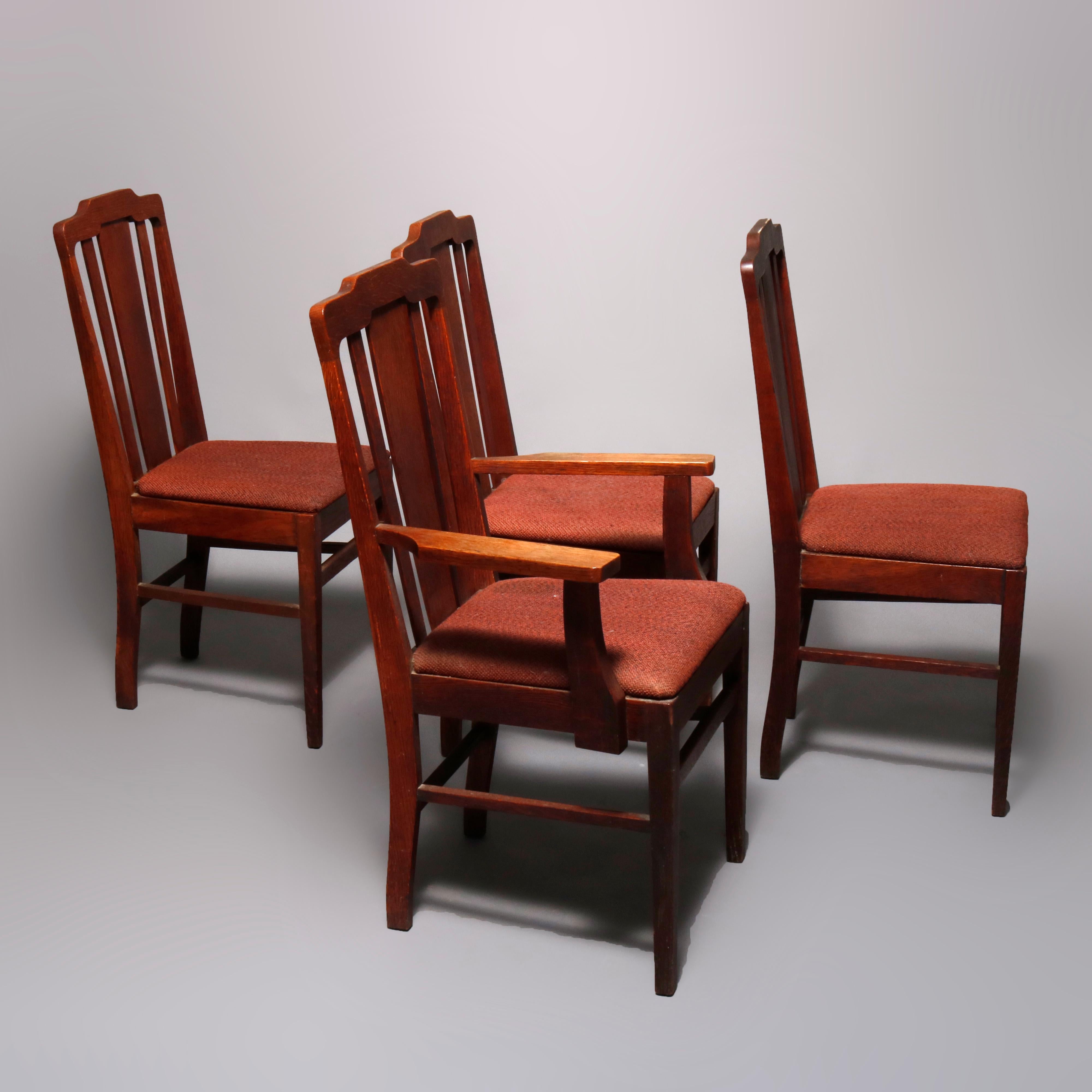 Arts and Crafts Four Antique Arts & Crafts Mission Oak Stickley School Dining Chairs, circa 1910