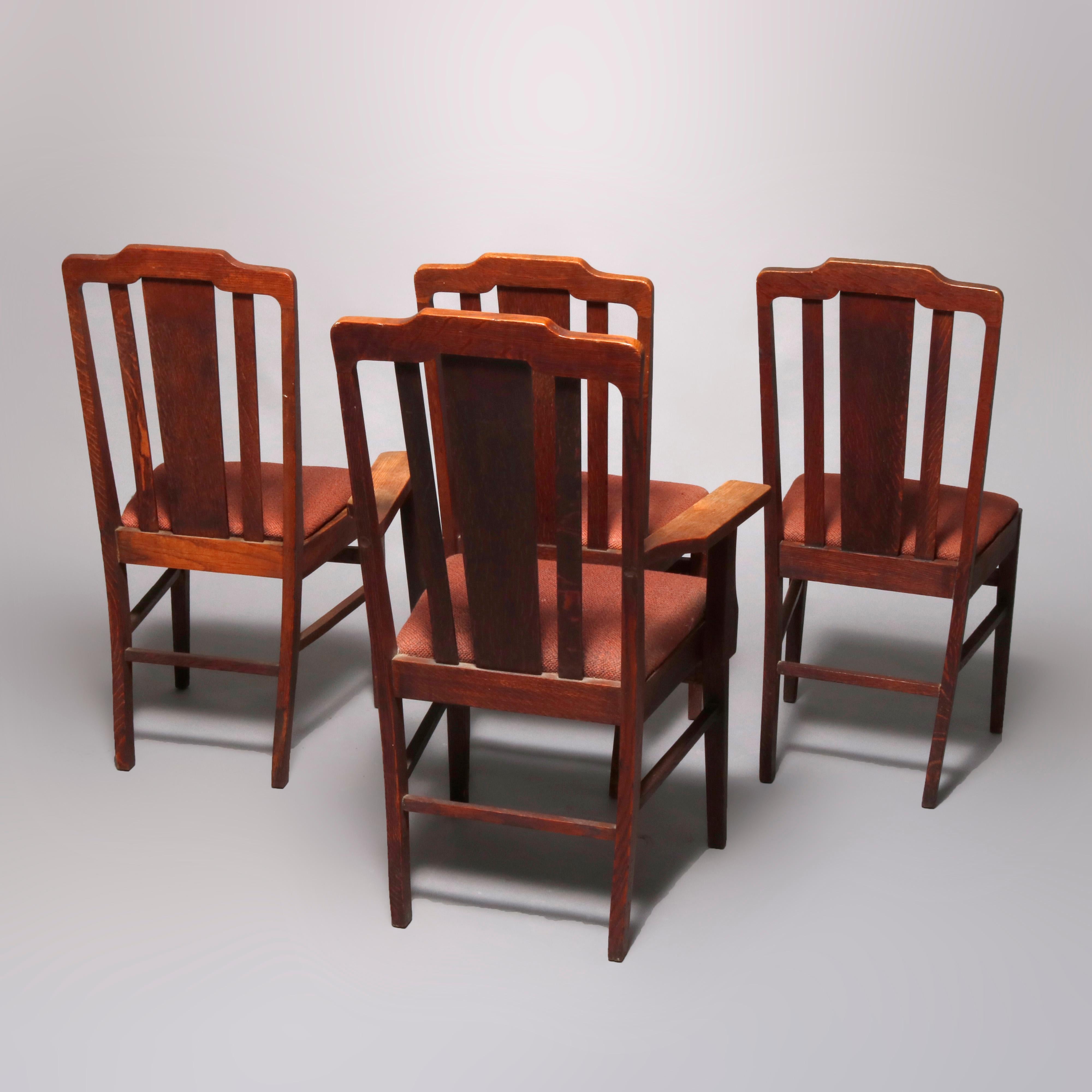 American Four Antique Arts & Crafts Mission Oak Stickley School Dining Chairs, circa 1910