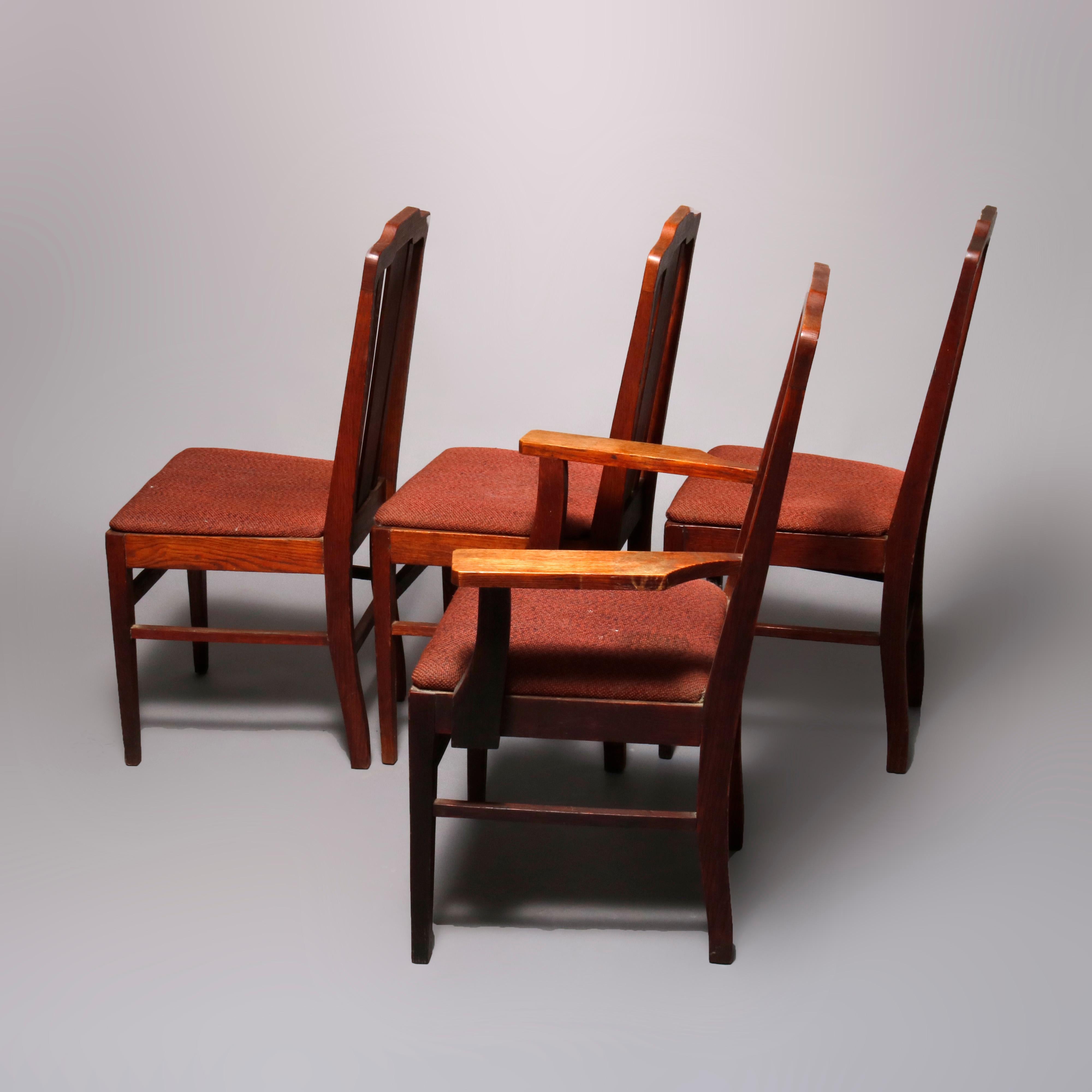 Four Antique Arts & Crafts Mission Oak Stickley School Dining Chairs, circa 1910 In Good Condition In Big Flats, NY