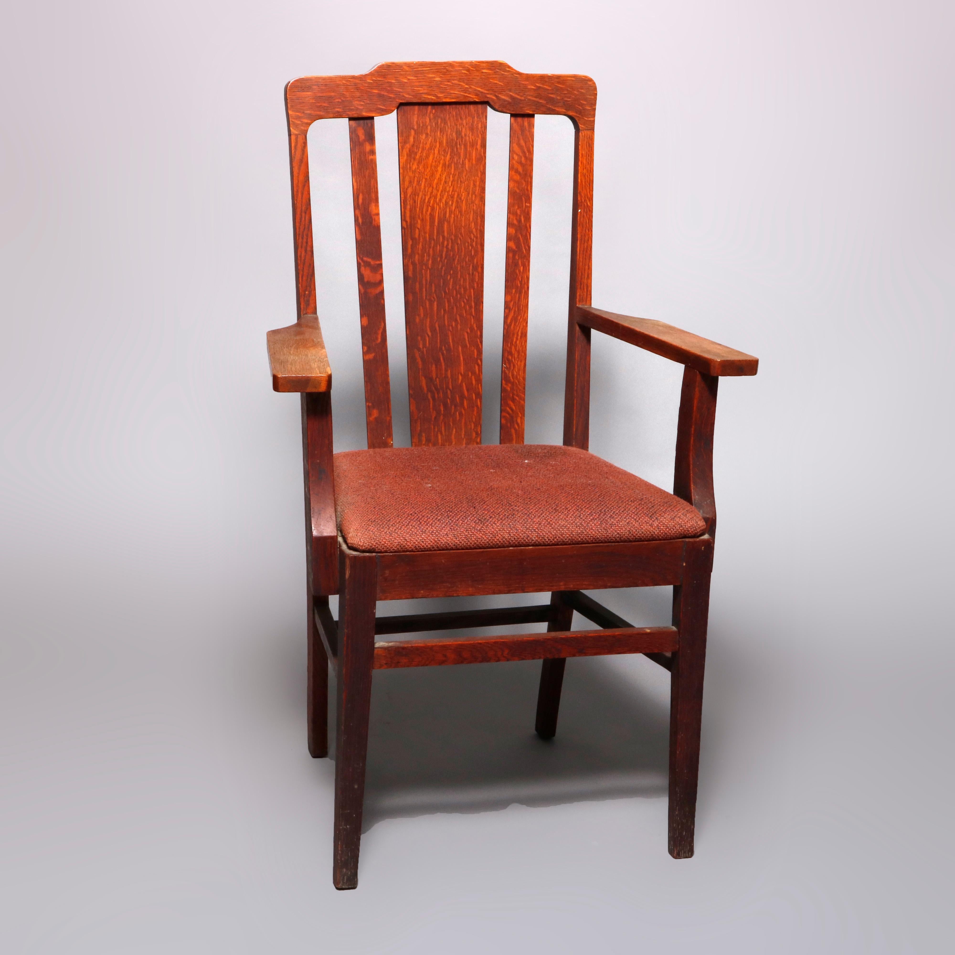 20th Century Four Antique Arts & Crafts Mission Oak Stickley School Dining Chairs, circa 1910