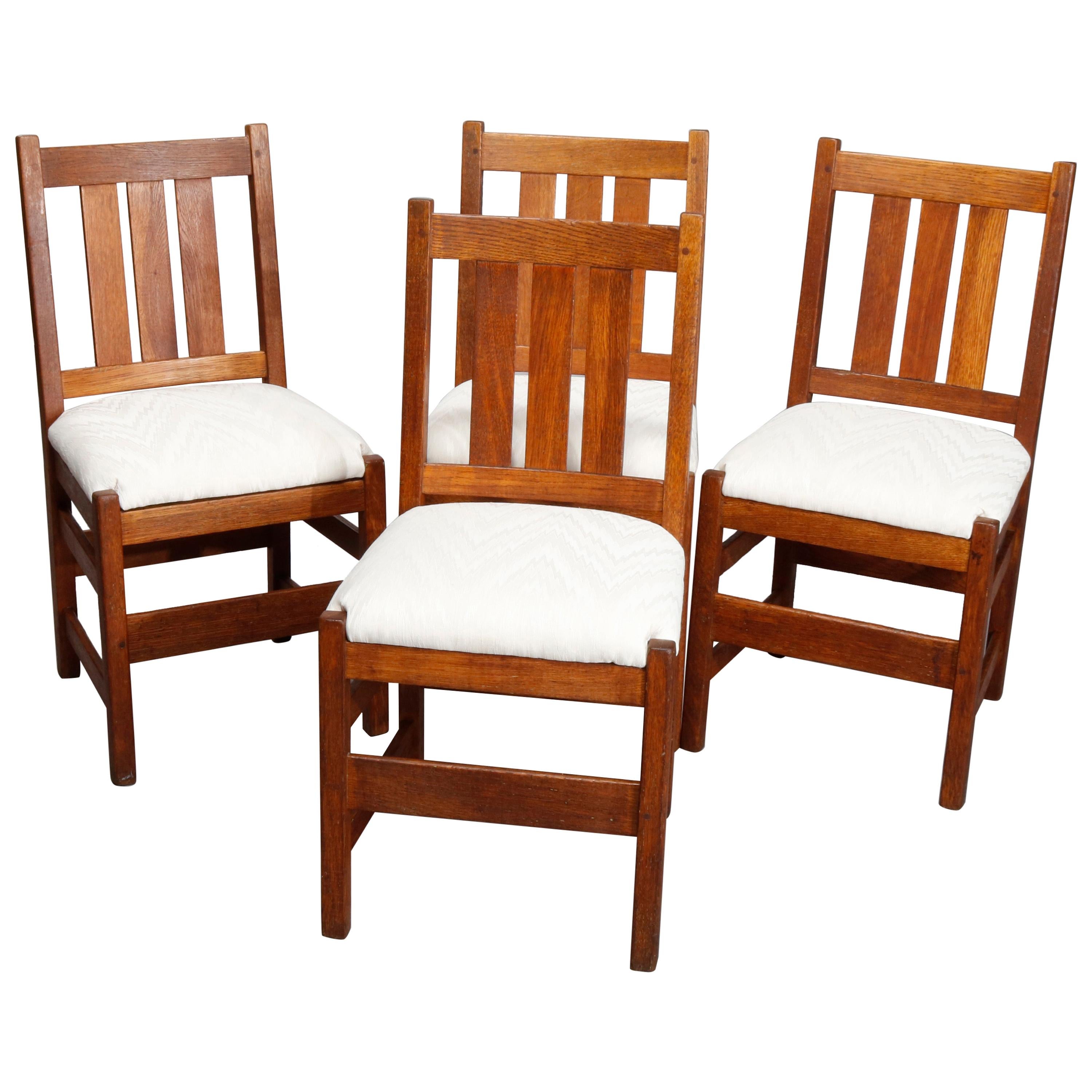 Four Antique Arts & Crafts L & Jg Stickley Mission Oak Dining Chairs, circa 1910