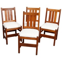 Four Vintage Arts & Crafts L & Jg Stickley Mission Oak Dining Chairs, circa 1910