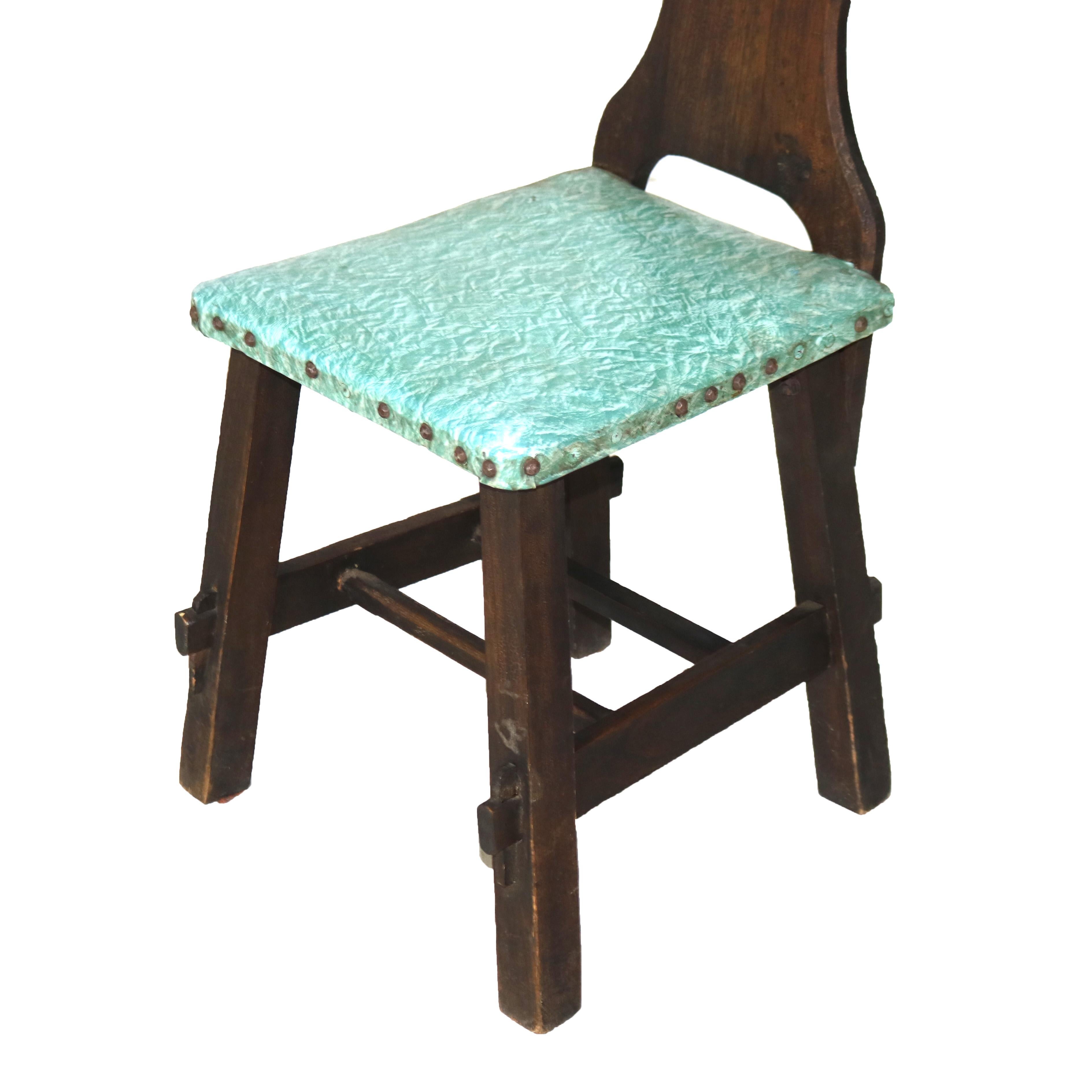 Cuatro sillas de comedor antiguas Arts & Crafts Limbert School Mission Oak Cutout c1920 en Bueno Estado en Big Flats, NY