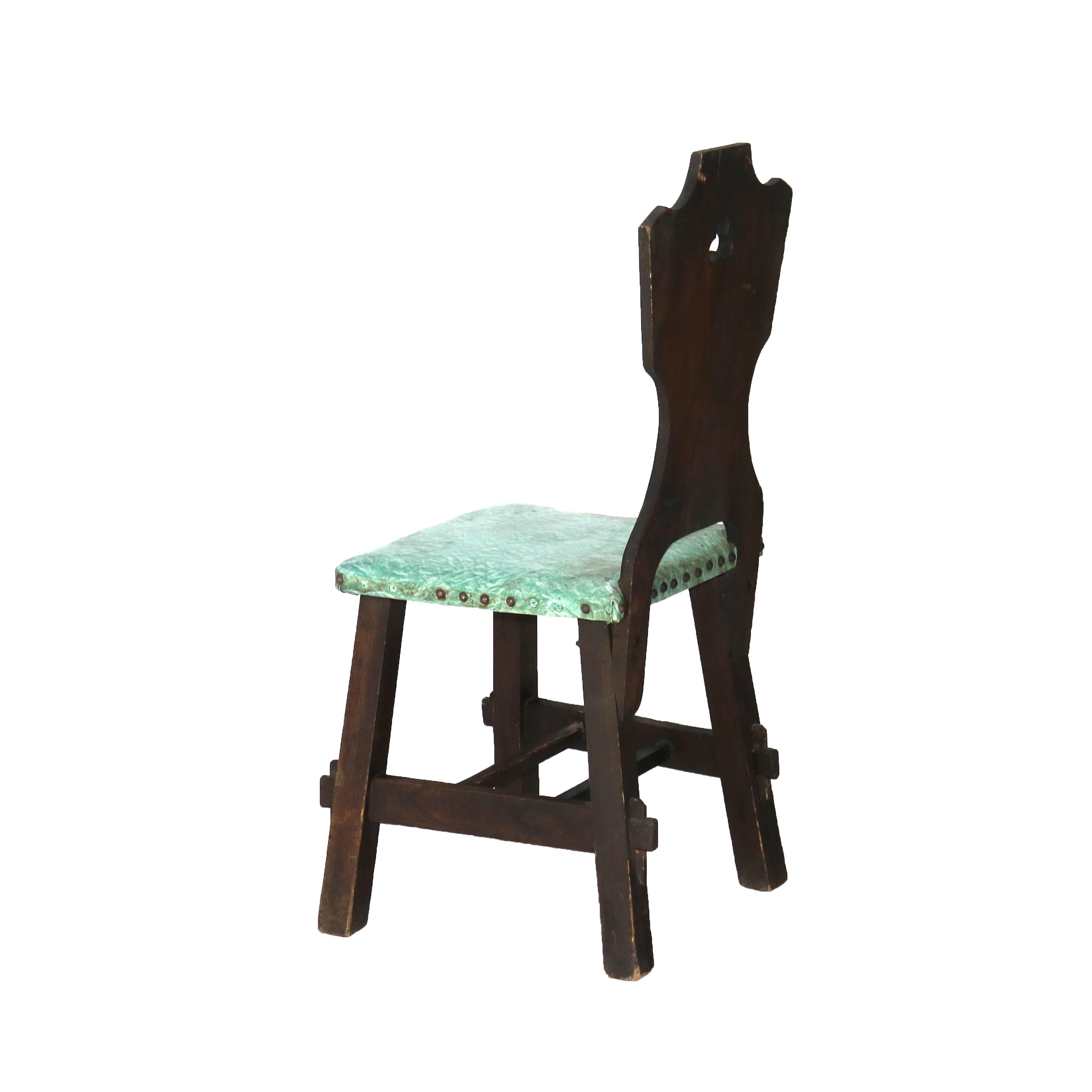 Cuatro sillas de comedor antiguas Arts & Crafts Limbert School Mission Oak Cutout c1920 siglo XX