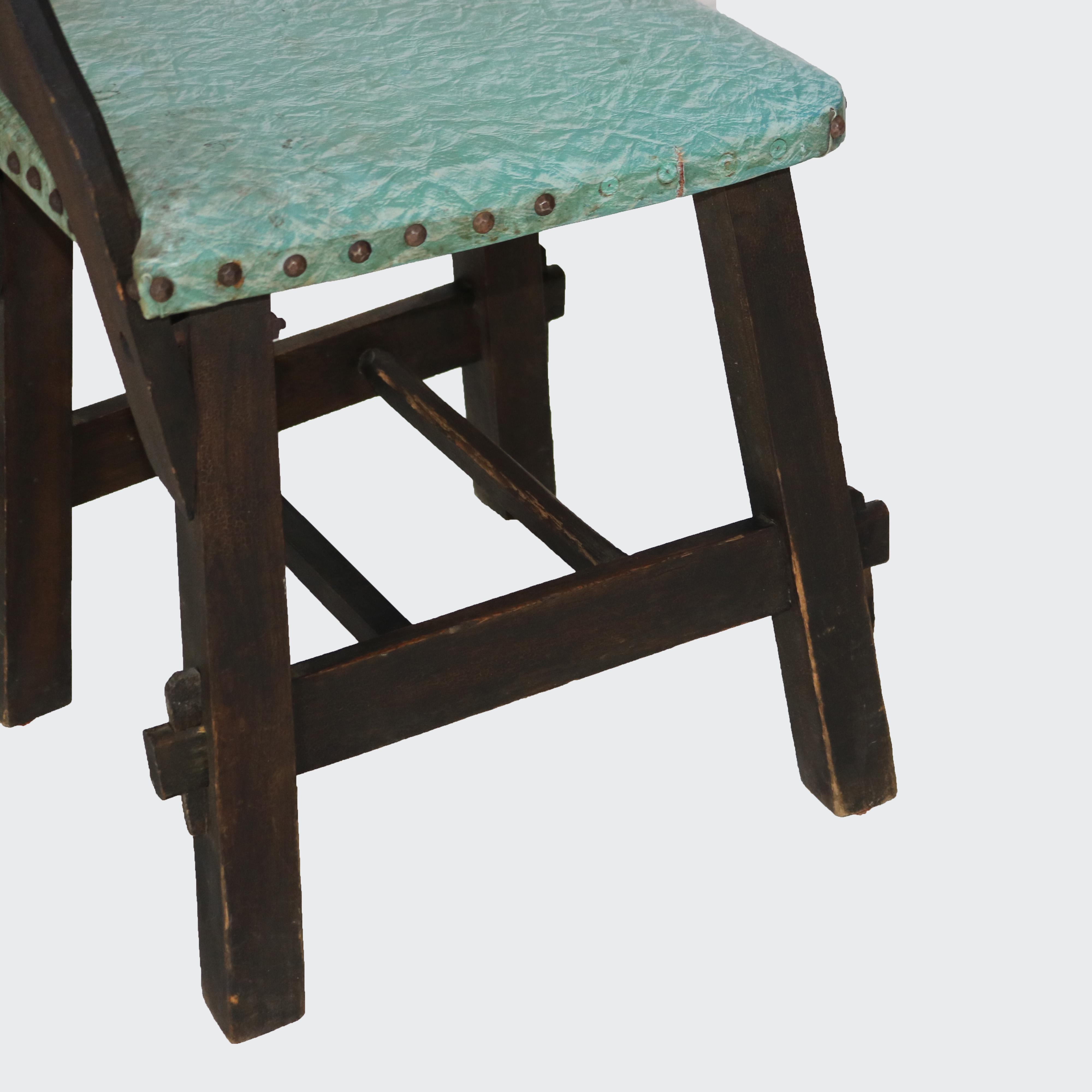 Cuatro sillas de comedor antiguas Arts & Crafts Limbert School Mission Oak Cutout c1920 2
