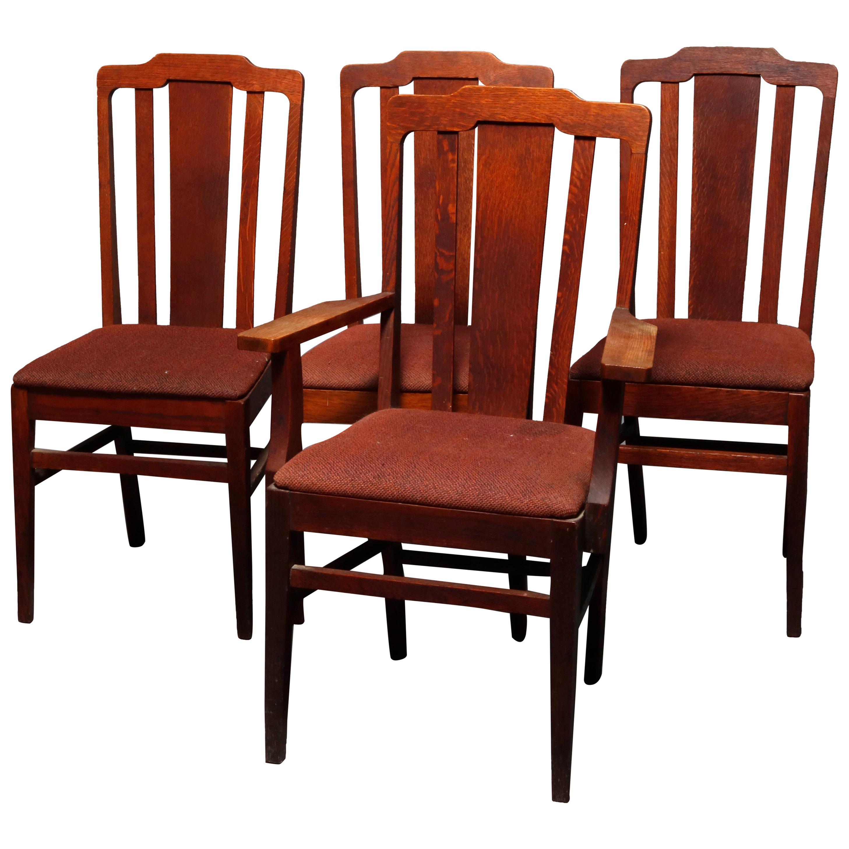 Four Antique Arts & Crafts Mission Oak Stickley School Dining Chairs, circa 1910