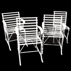 Four Antique Arts & Crafts Painted Wrought Iron Garden Patio Chairs c1920