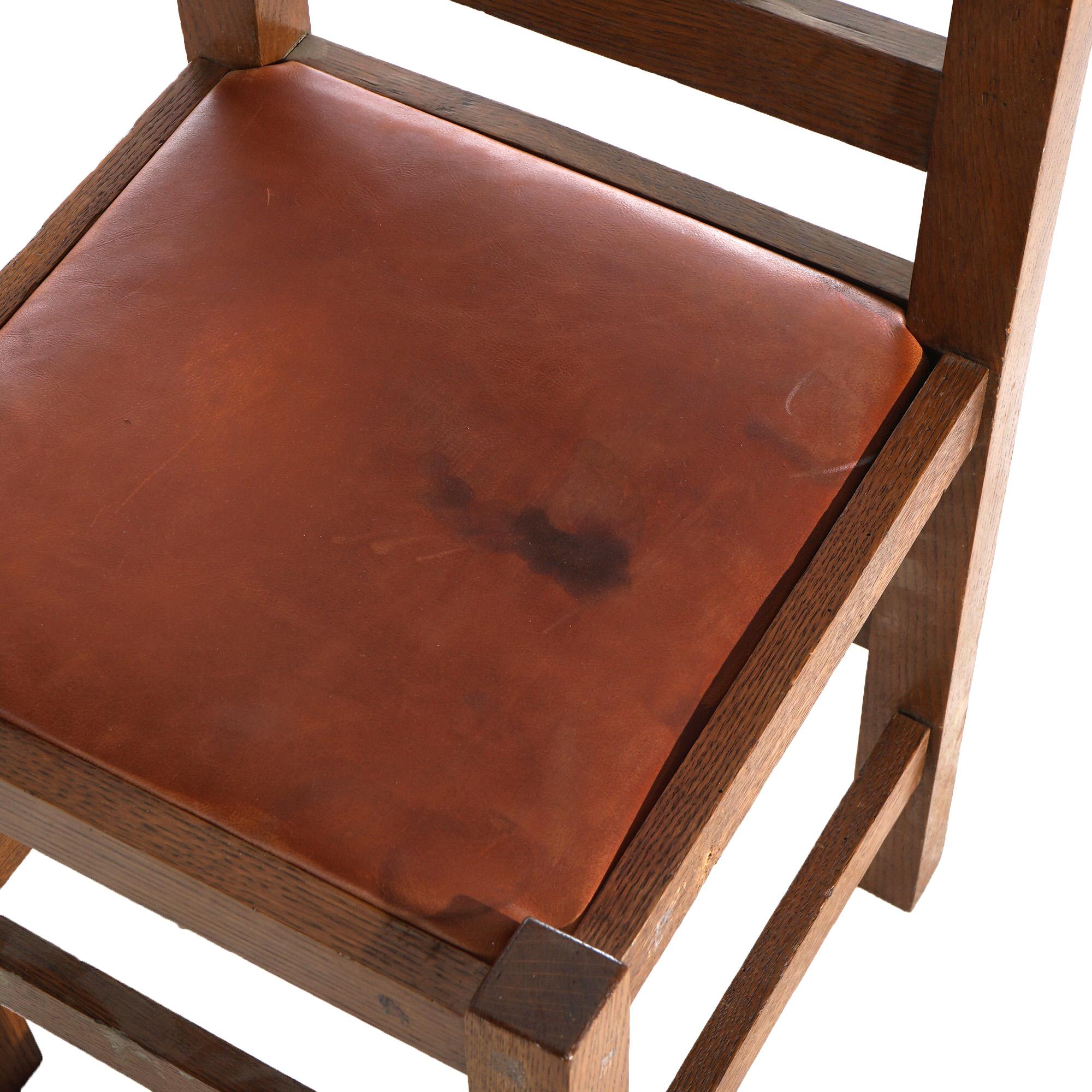 Four Antique Arts & Crafts Roycroft School Mission Oak Dining Chairs Circa 1910 3