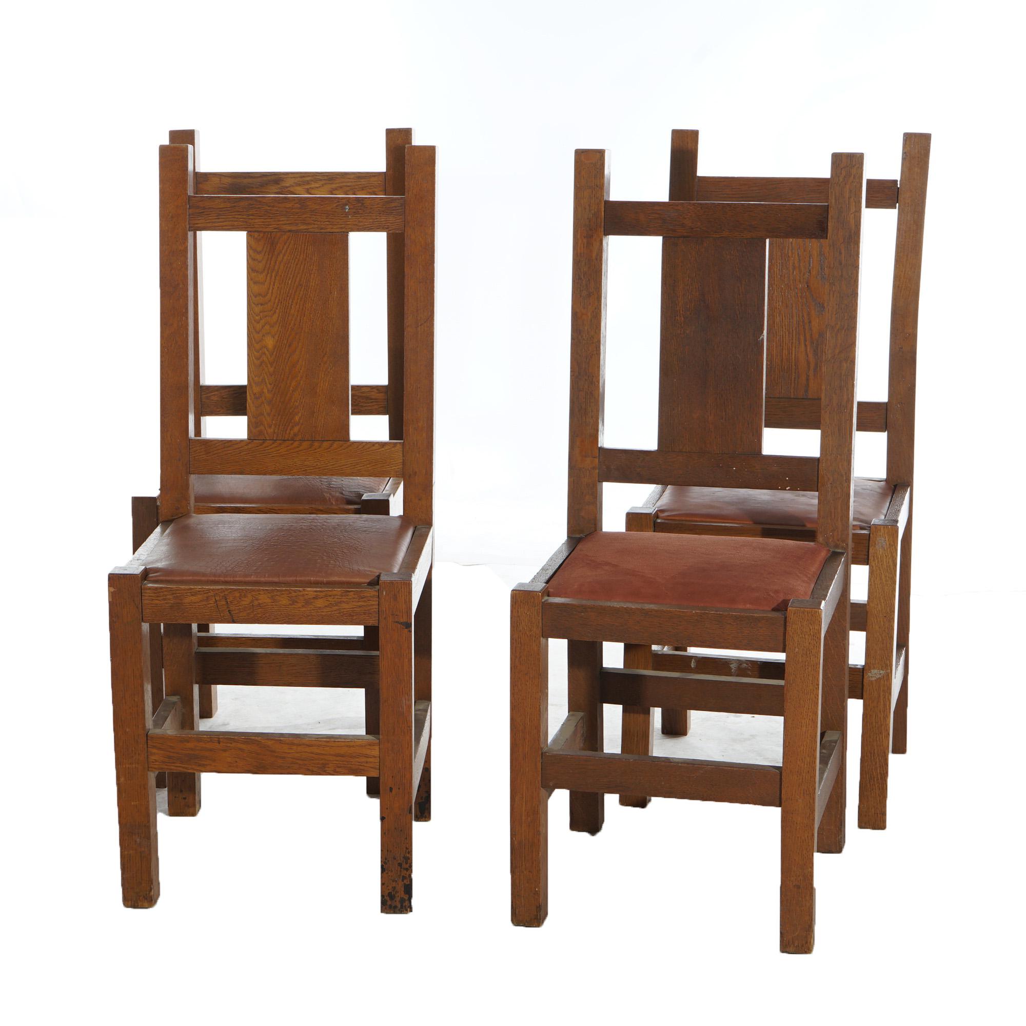 Arts and Crafts Four Antique Arts & Crafts Roycroft School Mission Oak Dining Chairs Circa 1910
