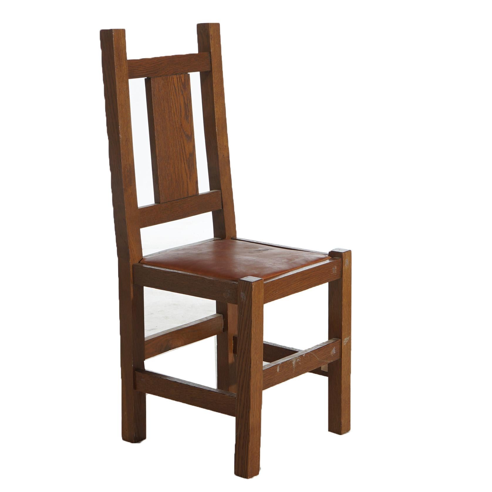 Four Antique Arts & Crafts Roycroft School Mission Oak Dining Chairs Circa 1910 In Good Condition In Big Flats, NY